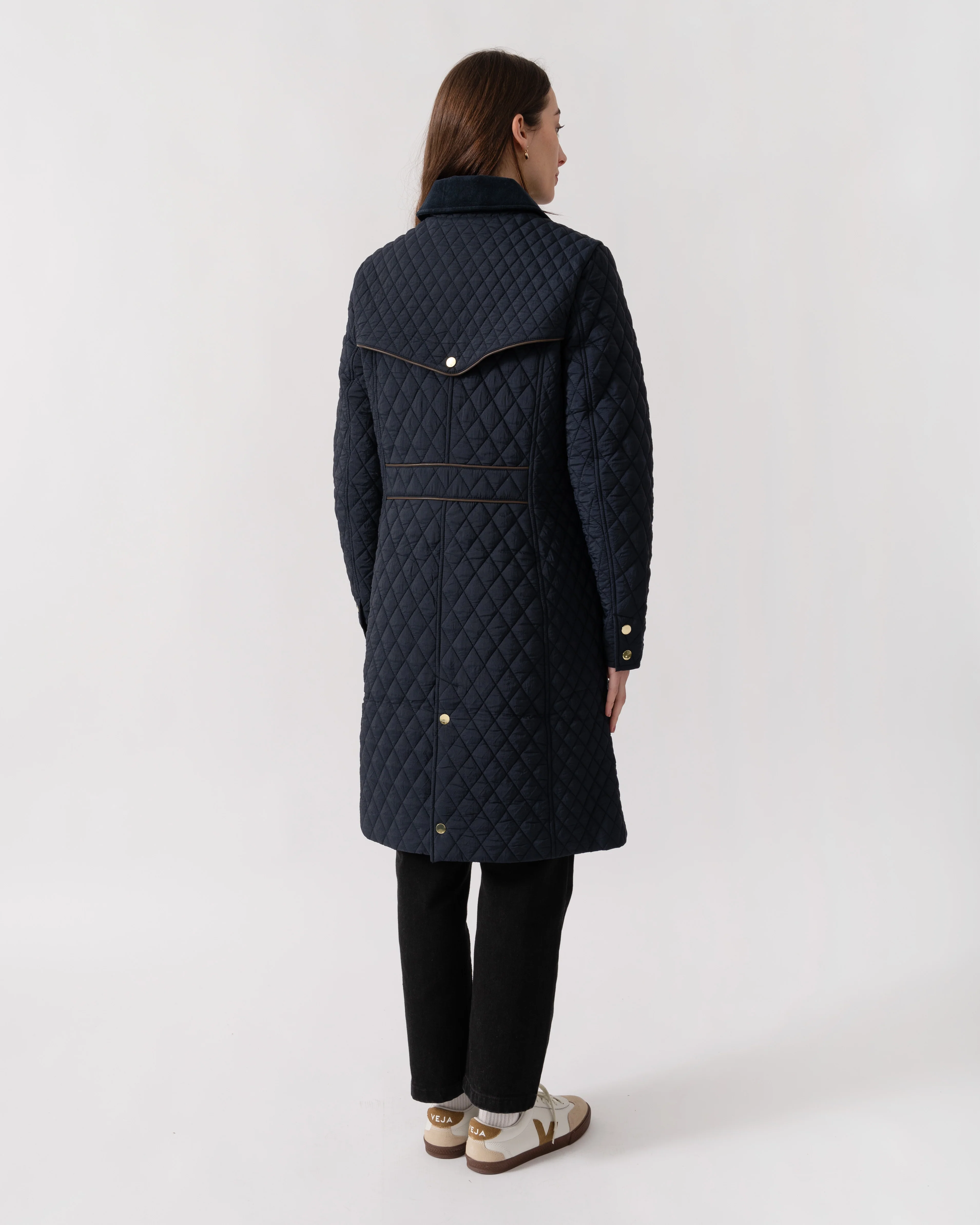 Joules Rosewell Womens Long Diamond Quilt Jacket - Navy - Image 4