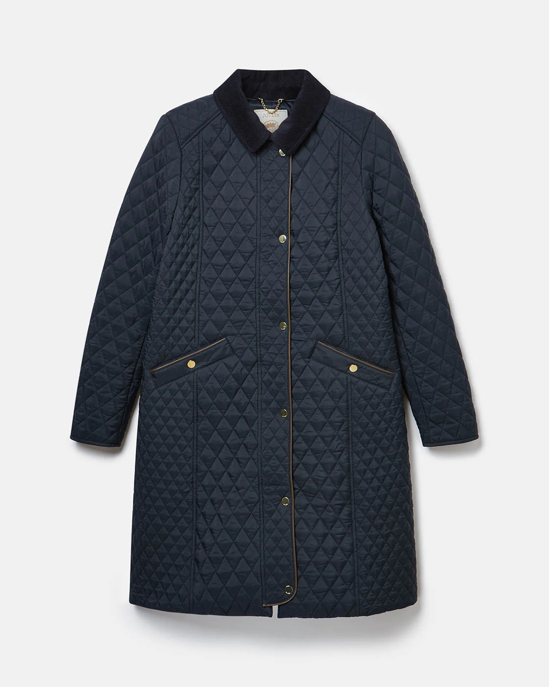 Joules Rosewell Womens Long Diamond Quilt Jacket - Navy - Image 5