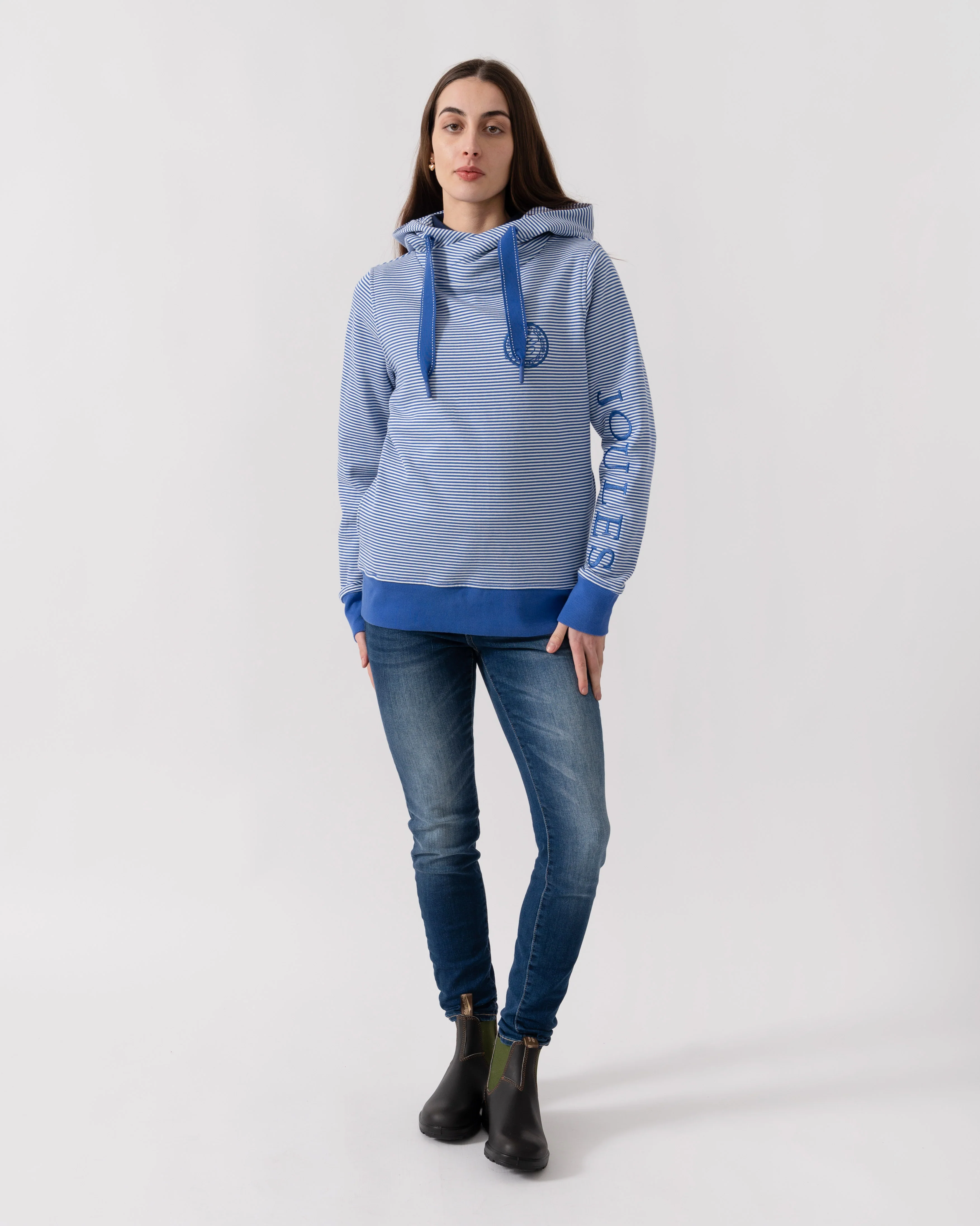 Joules Rushton Womens Cowl Neck Hoodie - Blue/White - Image 2