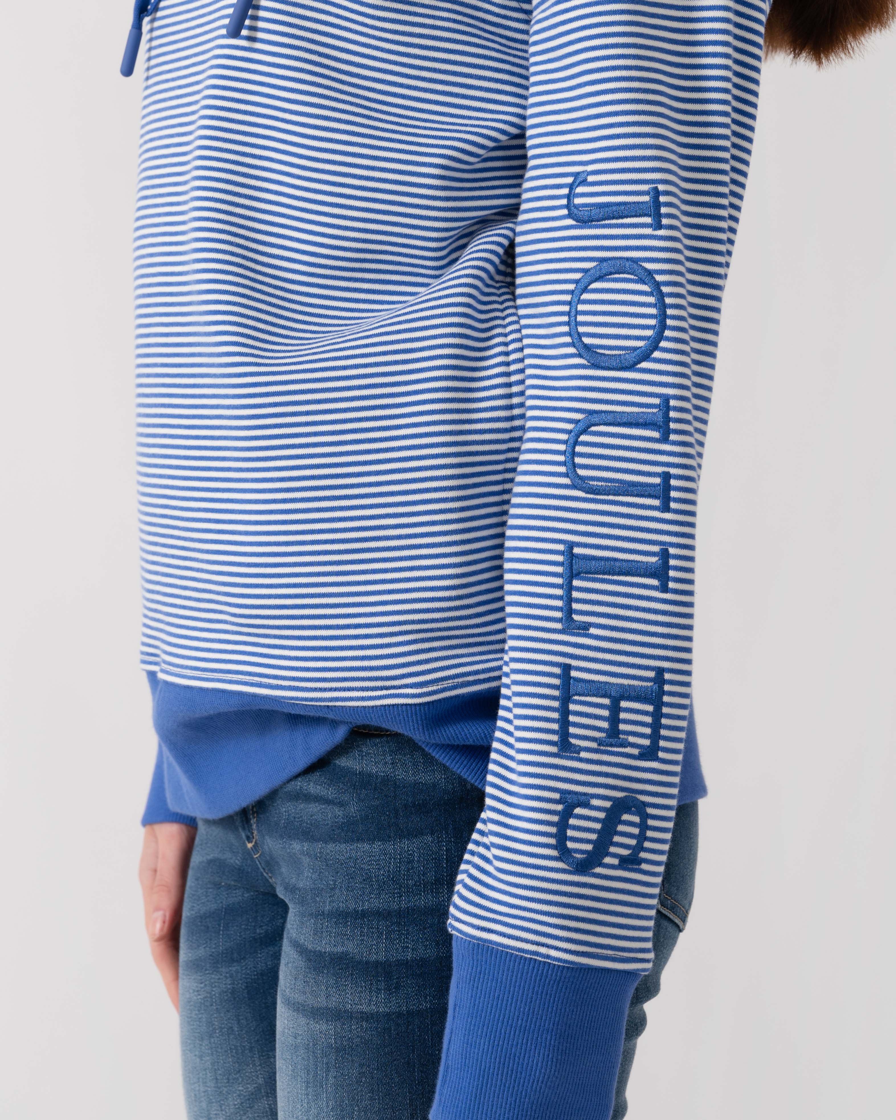 Joules Rushton Womens Cowl Neck Hoodie - Blue/White - Image 4