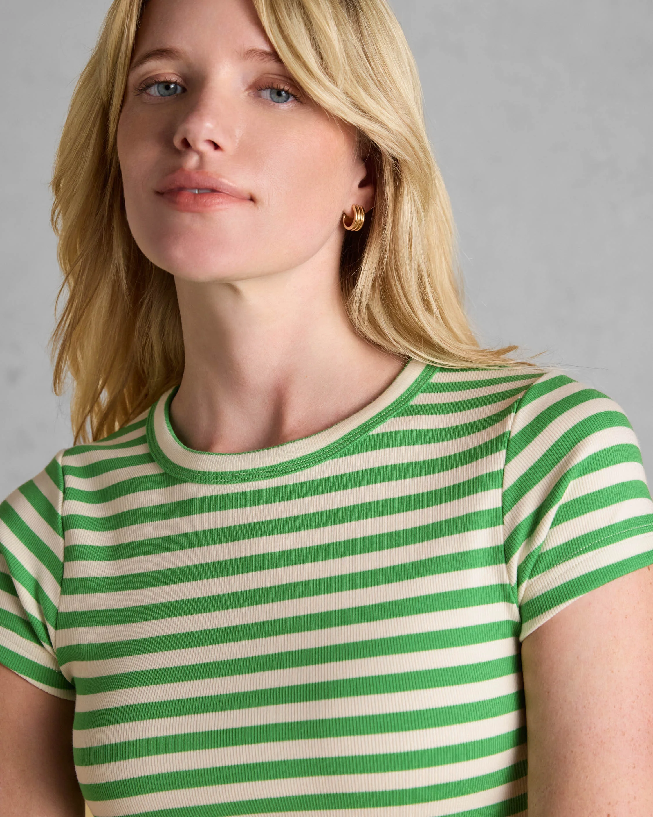 Joules Sophie Womens Short Sleeve T-Shirt - Green Stripe - Image 2