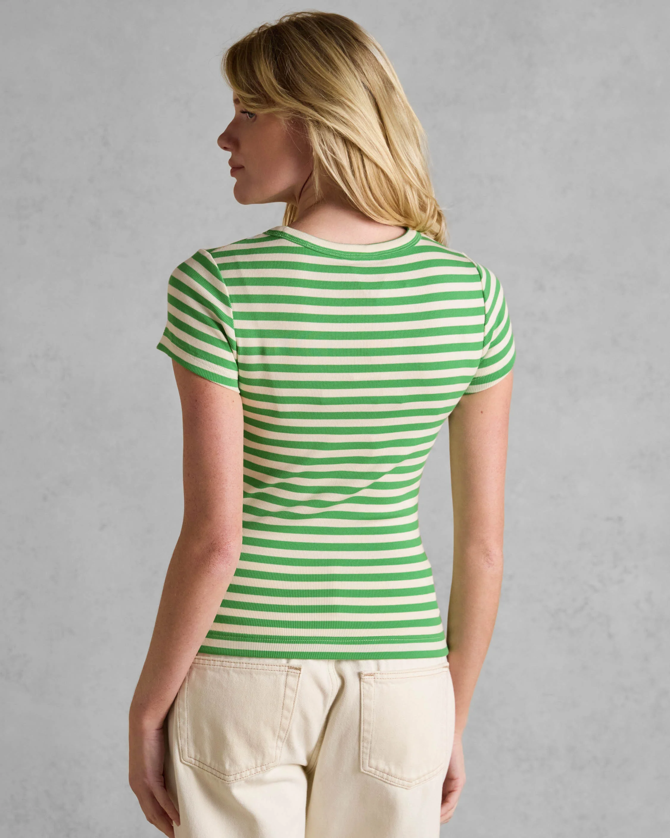 Joules Sophie Womens Short Sleeve T-Shirt - Green Stripe - Image 3