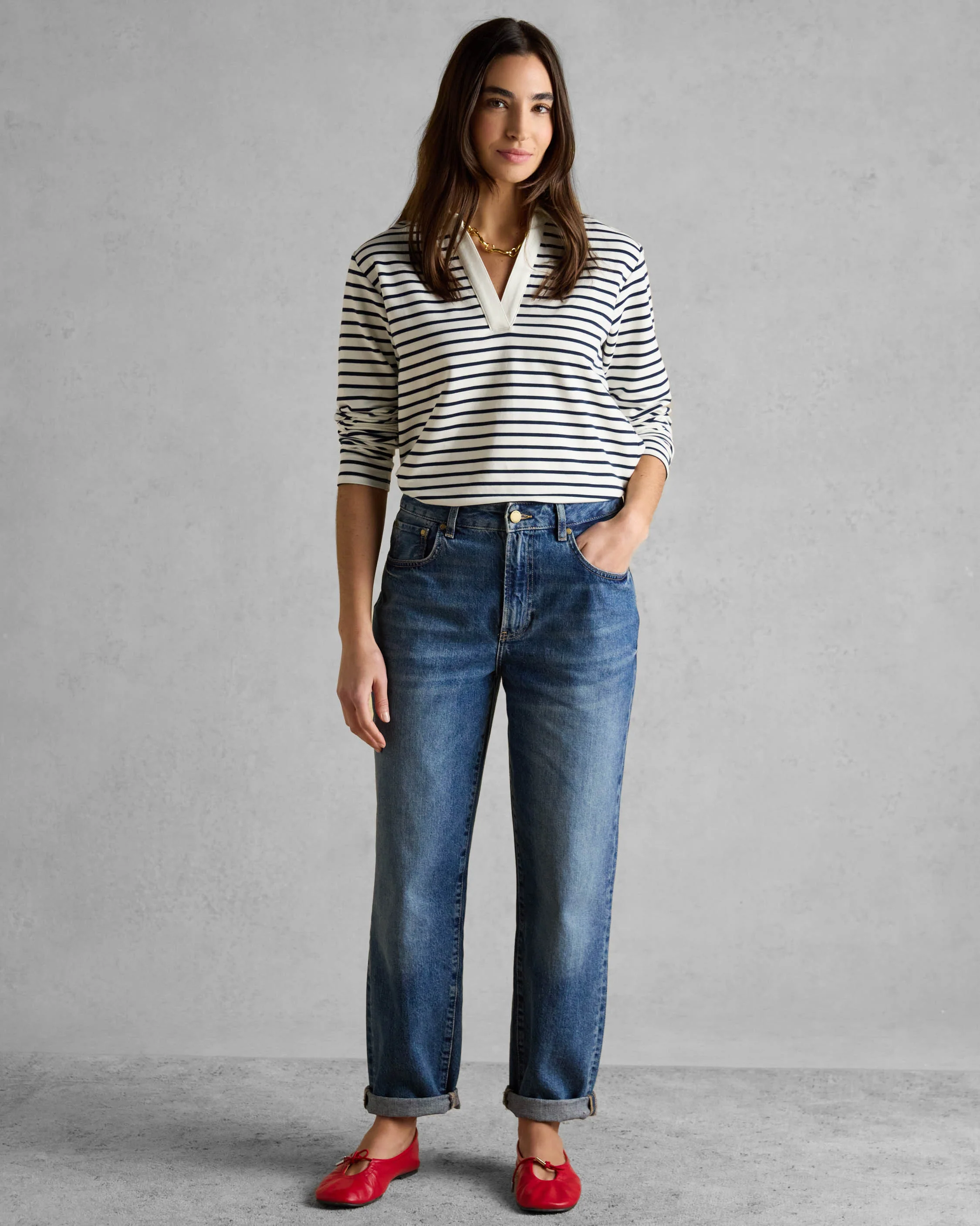 Joules Tallie Sweat Womens Collared Top - Navy/Cream - Image 2