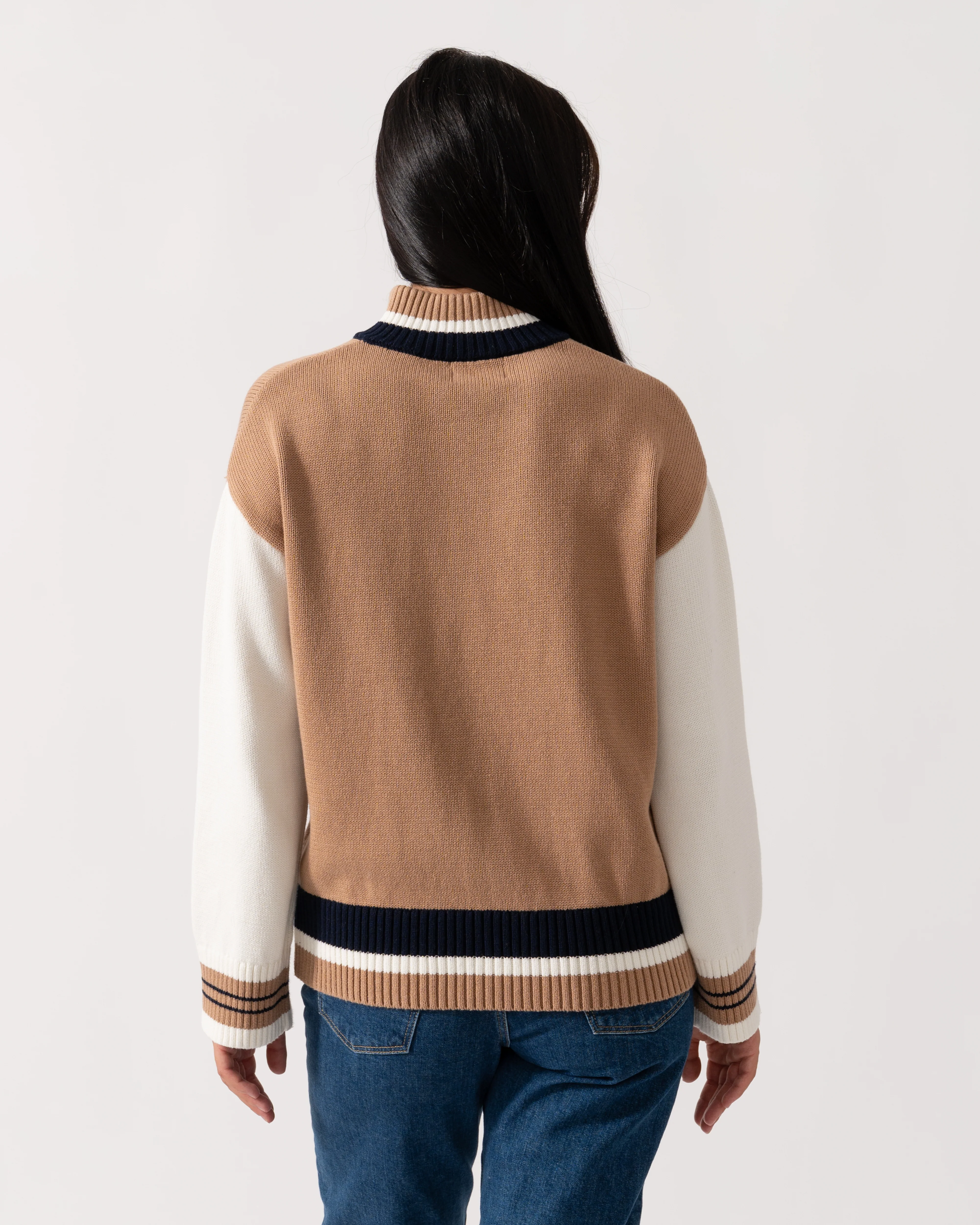 Joules Varsity Zip Womens 1/4 Zip Jumper - Tan Brown - Image 4