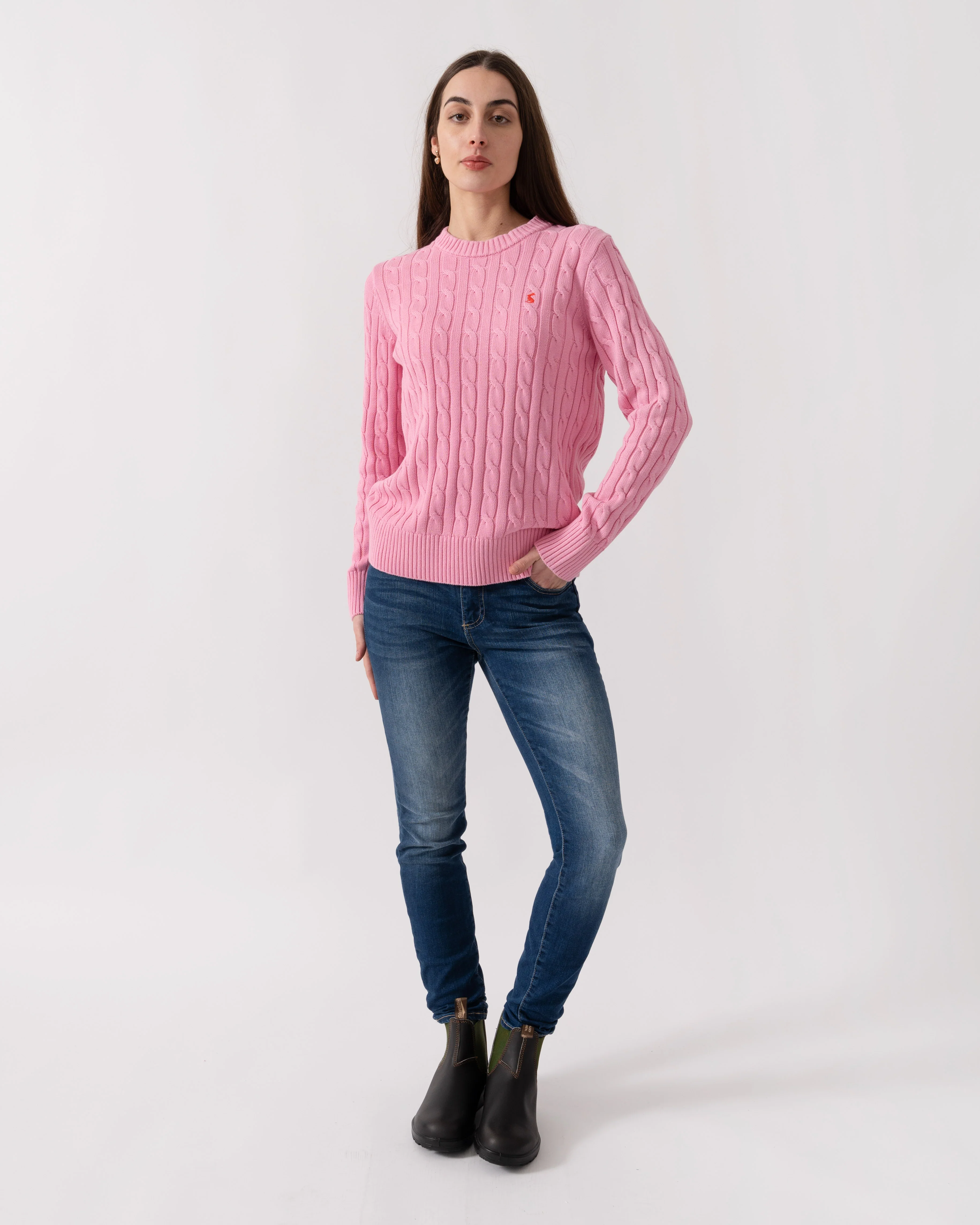Joules Womens Classic Cable Knit Jumper - Pink - Image 2