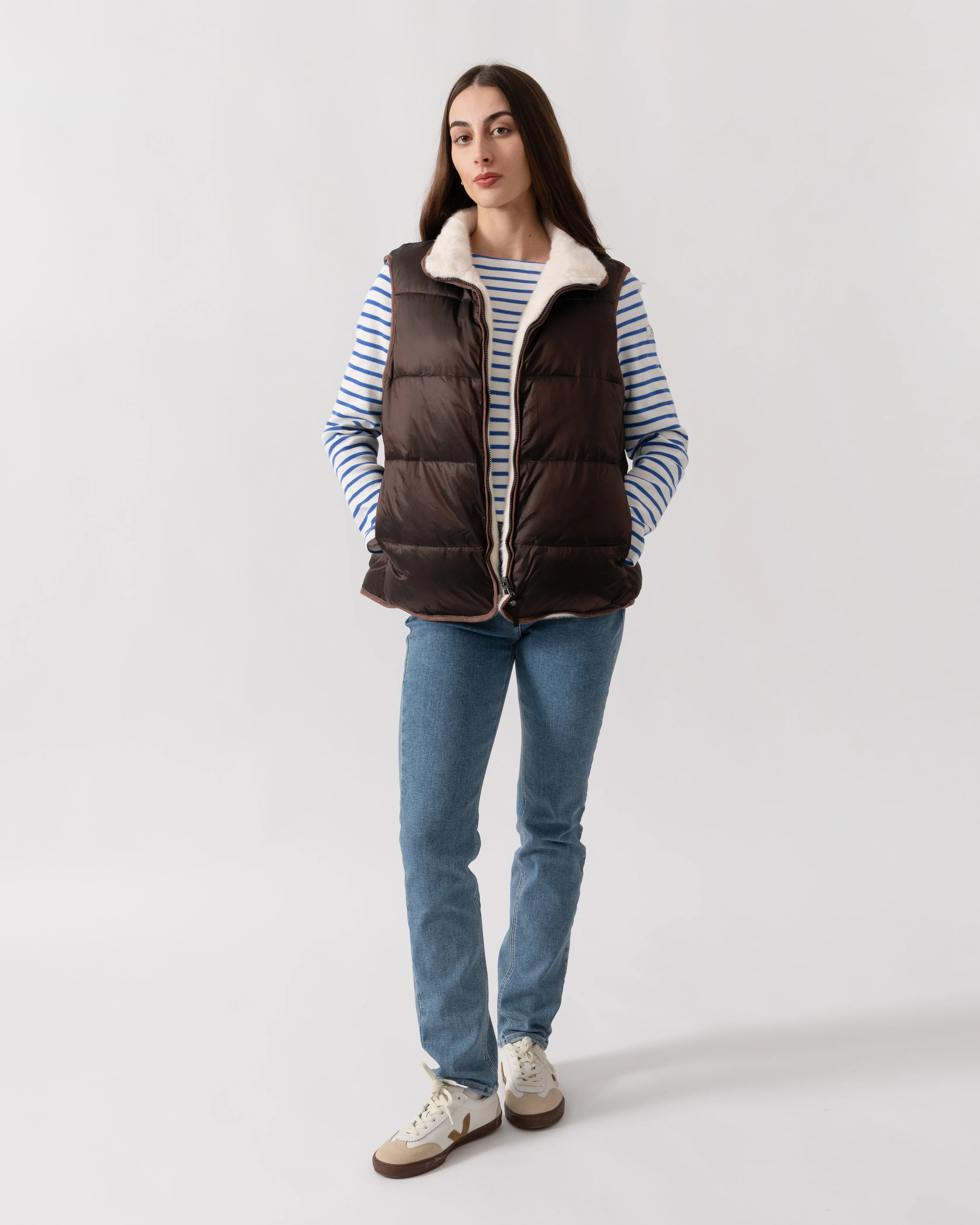 Joules Womens Reversible Faux Fur Gilet - Brown/Cream - Image 3