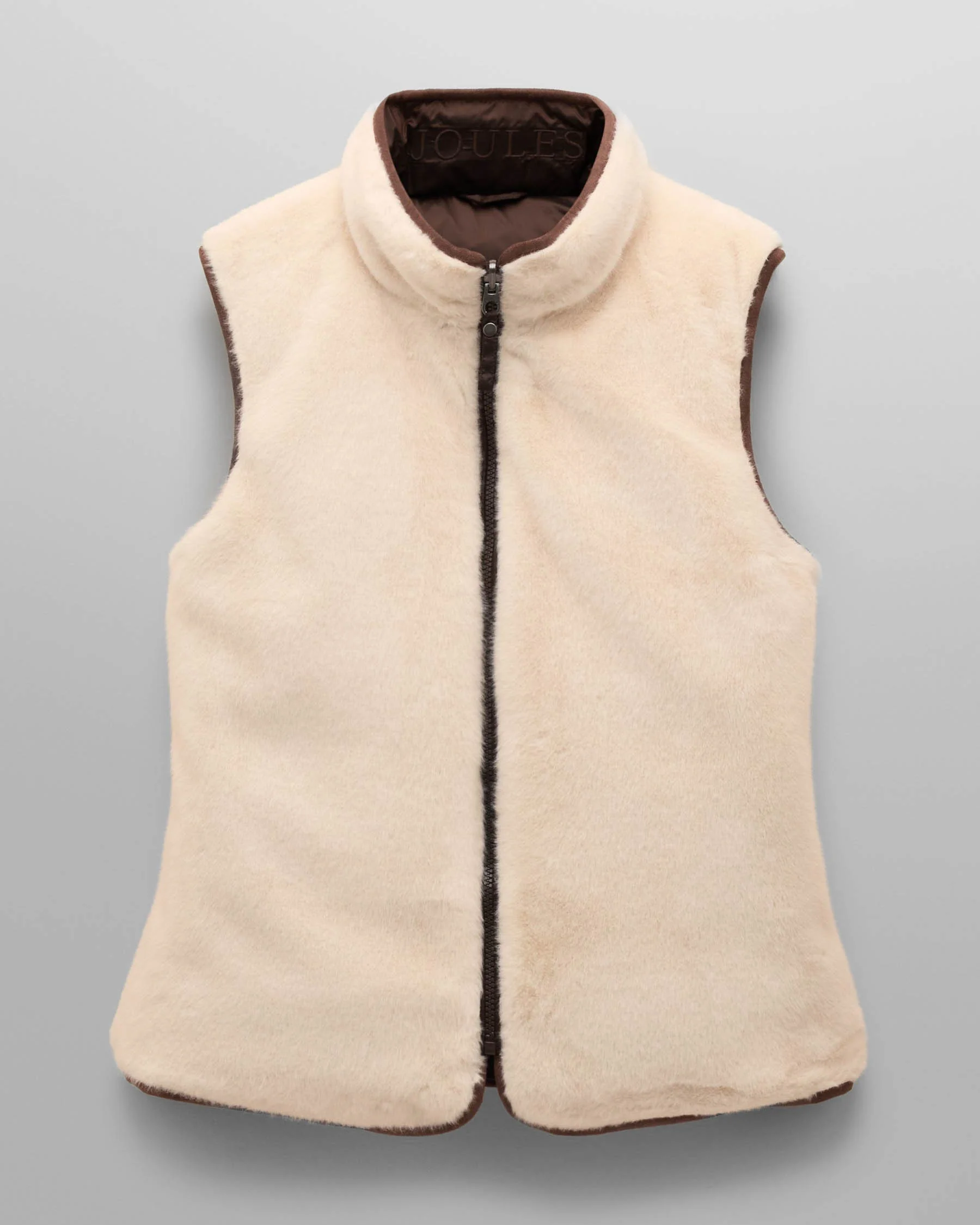 Joules Womens Reversible Faux Fur Gilet - Brown/Cream - Image 6