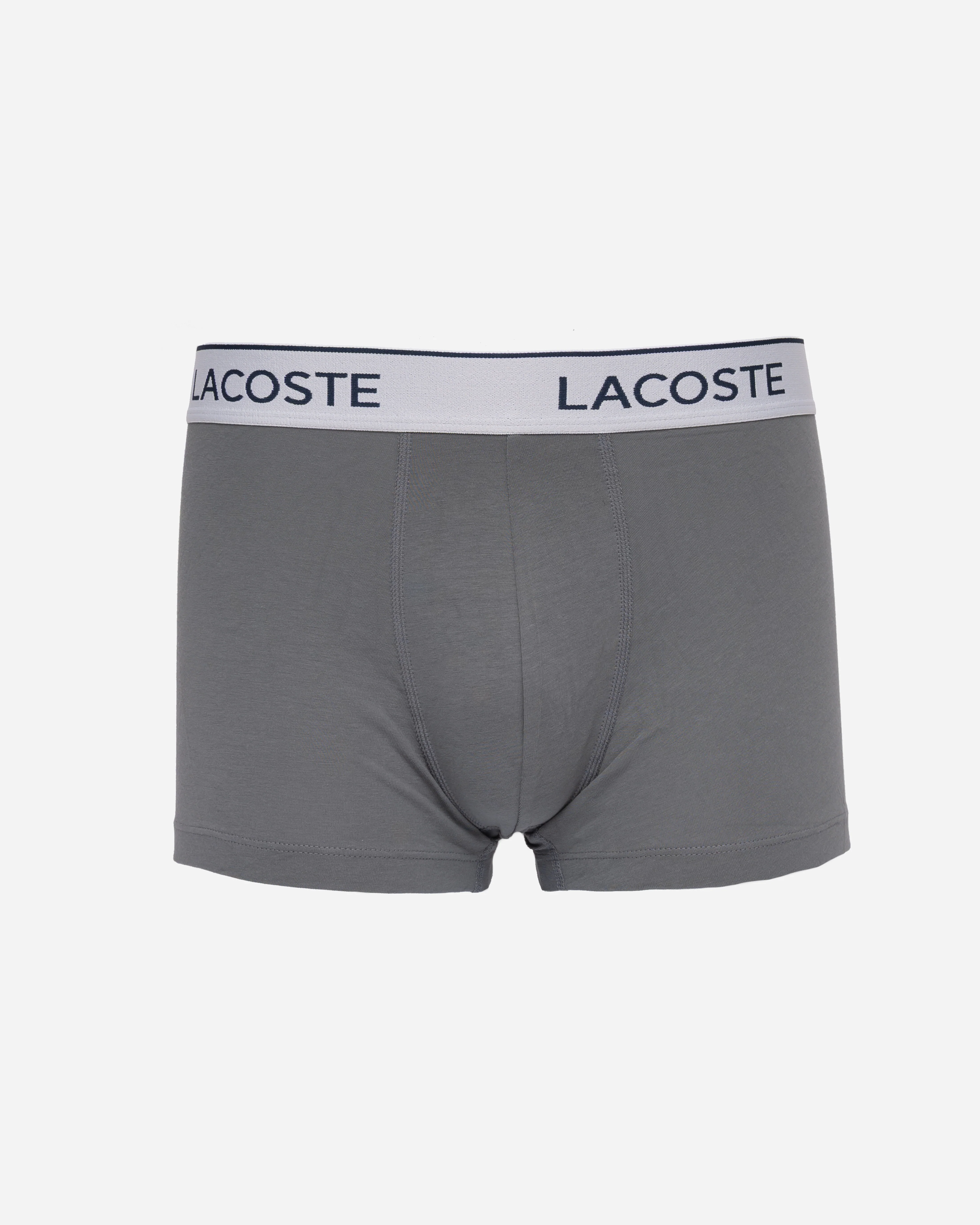 Lacoste 3-Pack Contrast Stripe Stretch Cotton Mens Trunks - Lead Grey S6K - Image 2