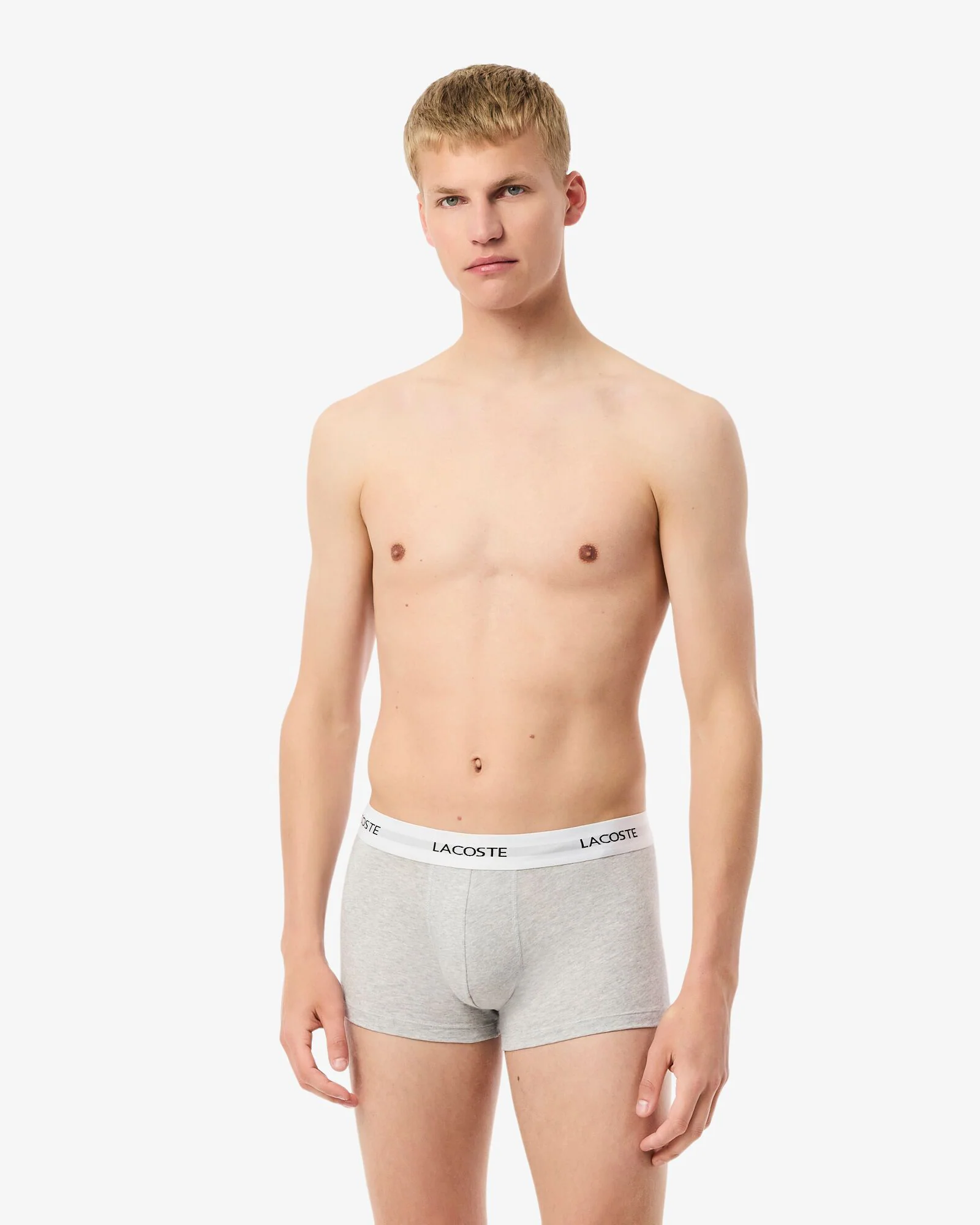 Lacoste 3-Pack Duo Waistband Stretch Cotton Mens Trunks - Black/White-Silver Chine NUA - Image 2
