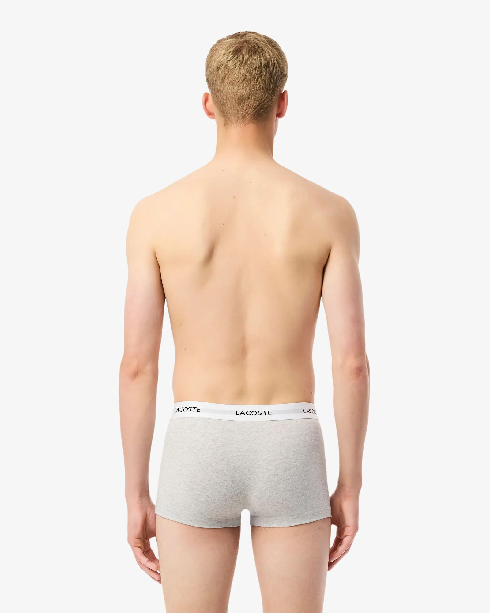 Lacoste 3-Pack Duo Waistband Stretch Cotton Mens Trunks - Black/White-Silver Chine NUA - Image 3