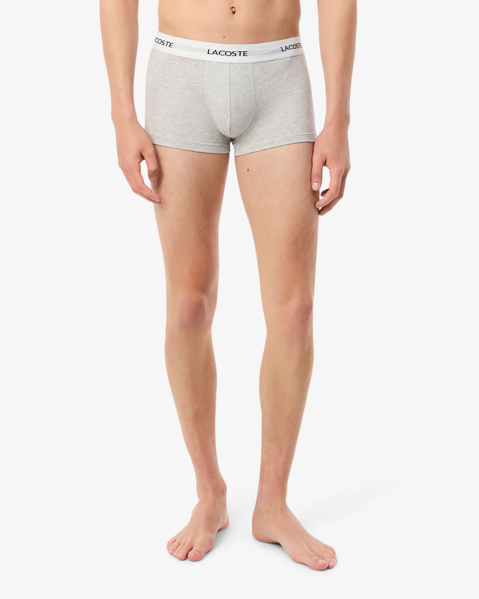 Lacoste 3-Pack Duo Waistband Stretch Cotton Mens Trunks - Black/White-Silver Chine NUA - Image 4