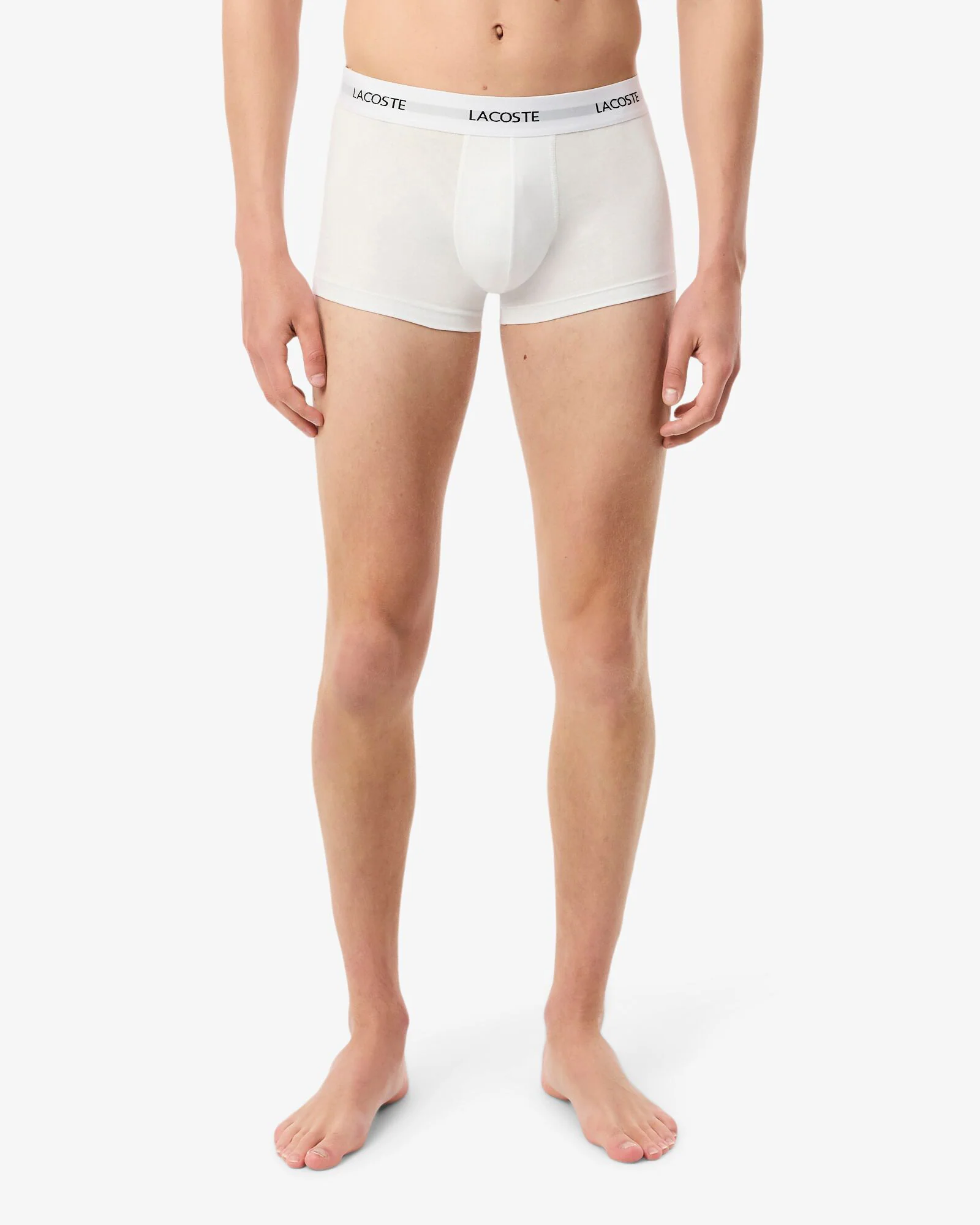 Lacoste 3-Pack Duo Waistband Stretch Cotton Mens Trunks - Black/White-Silver Chine NUA - Image 5