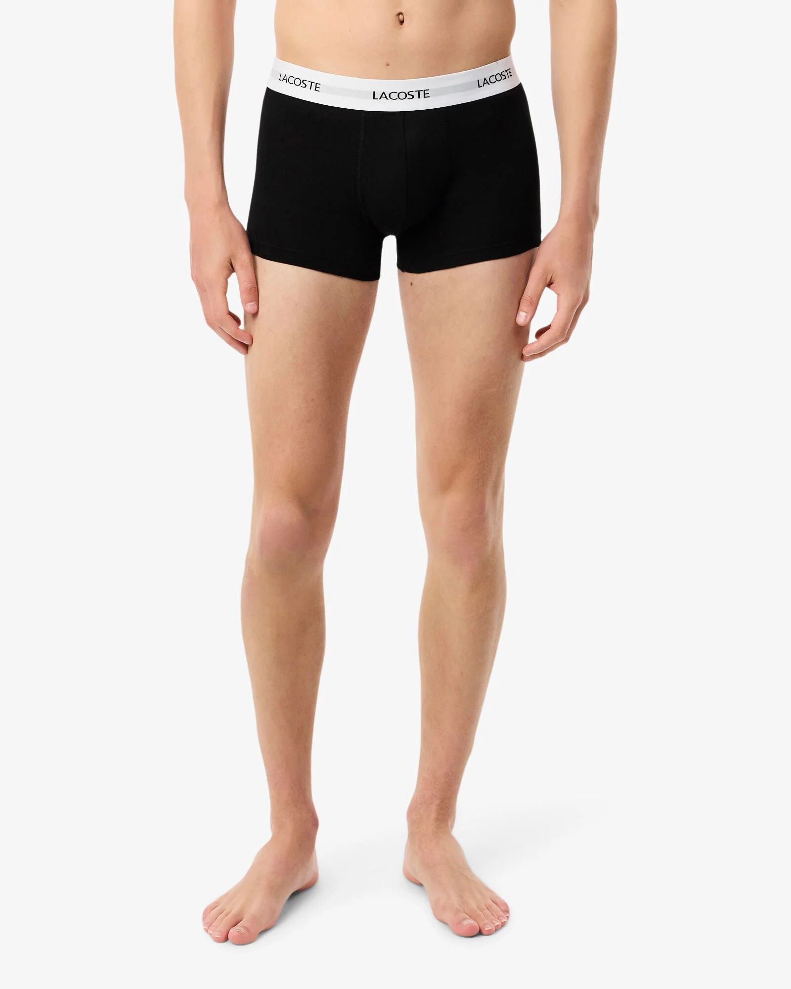 Lacoste 3-Pack Duo Waistband Stretch Cotton Mens Trunks - Black/White-Silver Chine NUA - Image 6