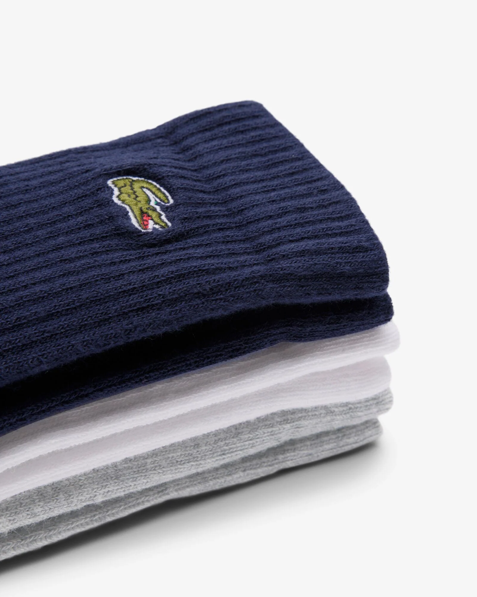 Lacoste 3 Pack Sport Mens High Cut Socks - Silver Chine/White-Navy Blue TYA - Image 3