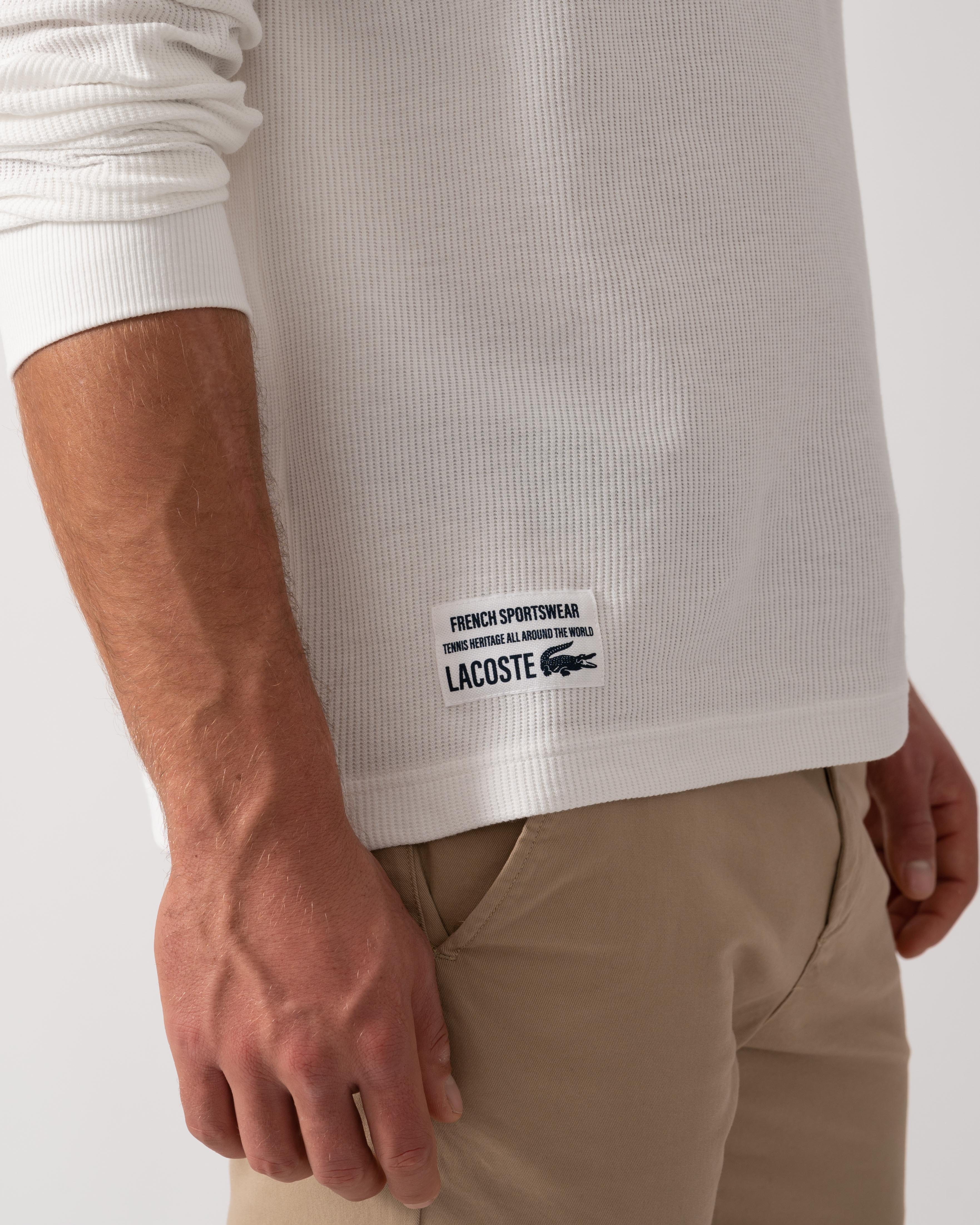 Lacoste Boxy Tunisian Neck Knit T-Shirt - Flour 70V - Image 3
