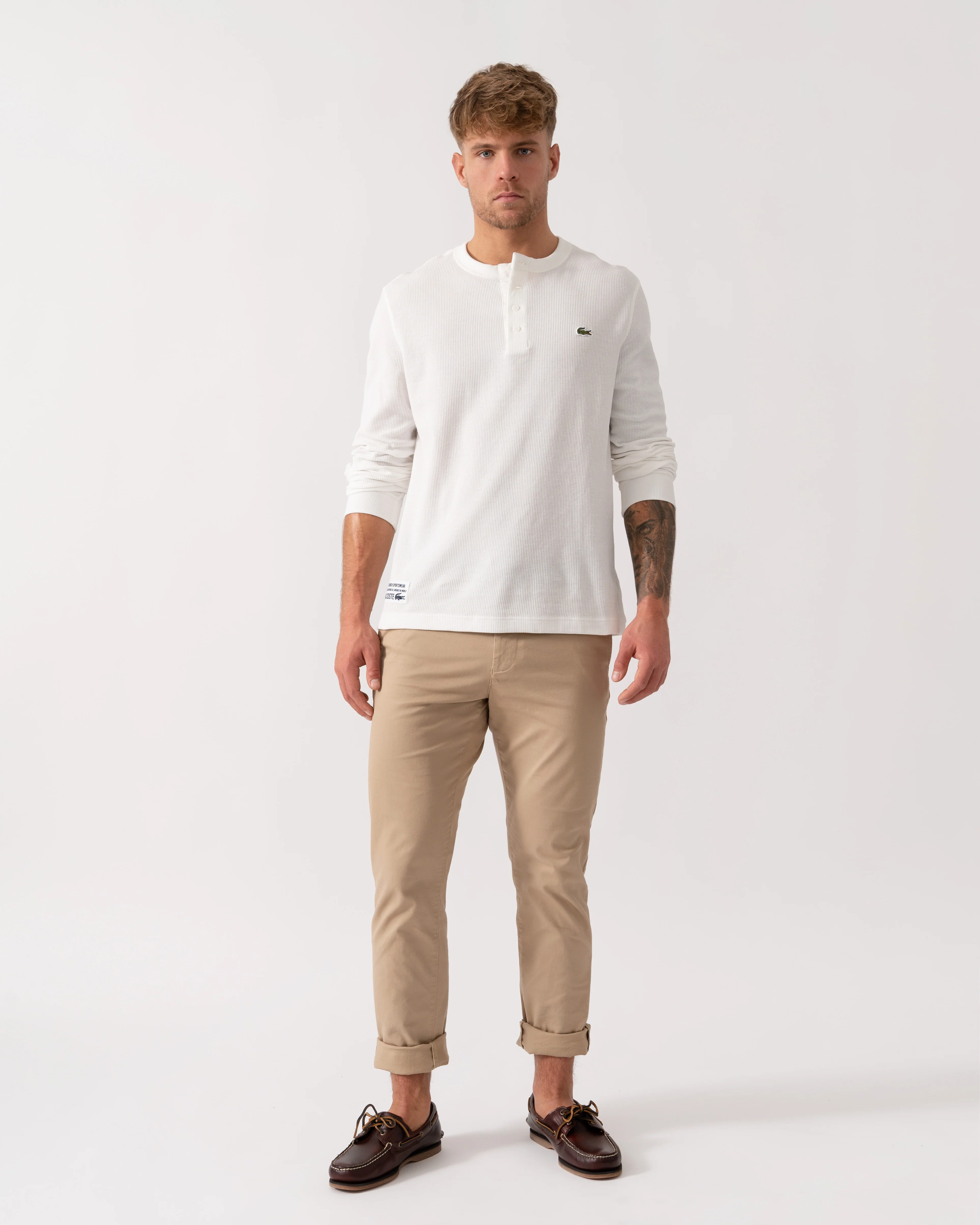 Lacoste Boxy Tunisian Neck Knit T-Shirt - Flour 70V - Image 4