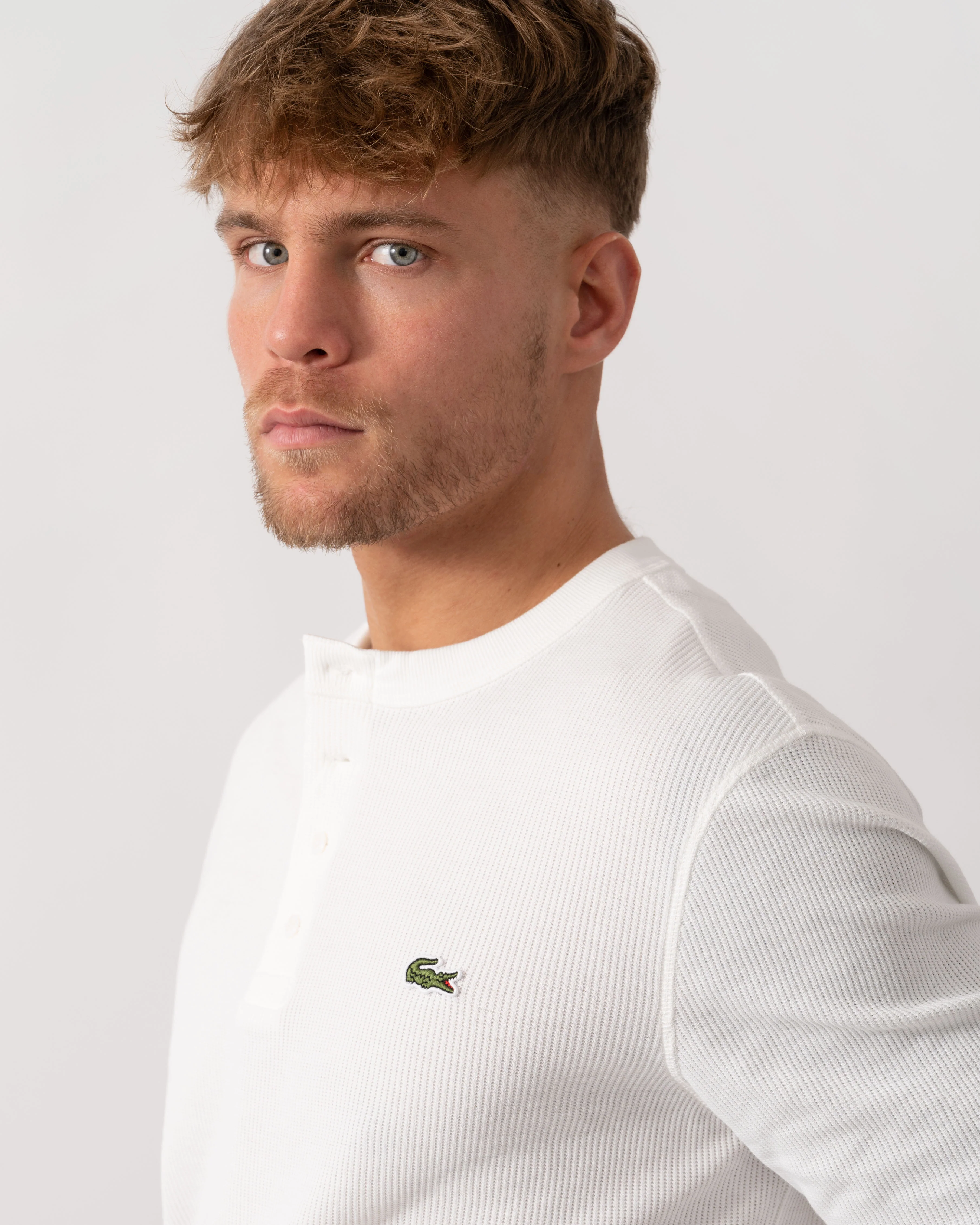 Lacoste Boxy Tunisian Neck Knit T-Shirt - Flour 70V - Image 5