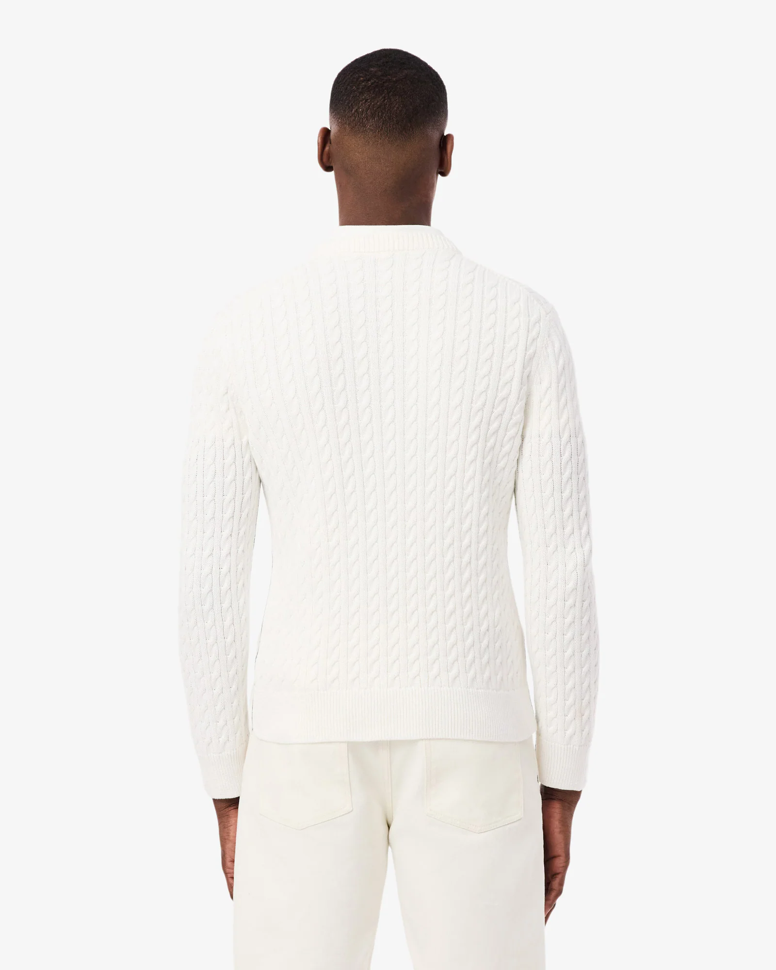 Lacoste Cable Knit Mens Cotton Jumper - Flour/Green - Image 4