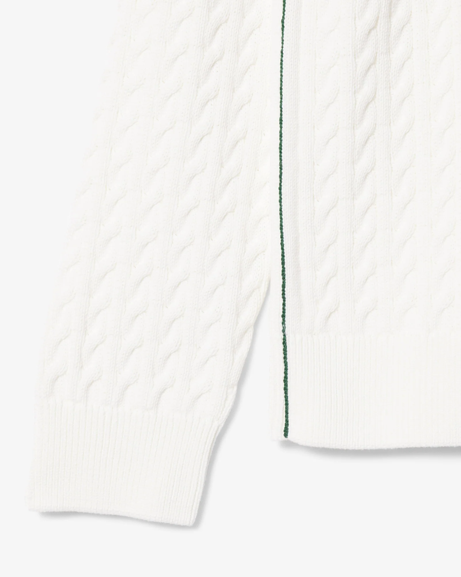 Lacoste Cable Knit Mens Cotton Jumper - Flour/Green - Image 6
