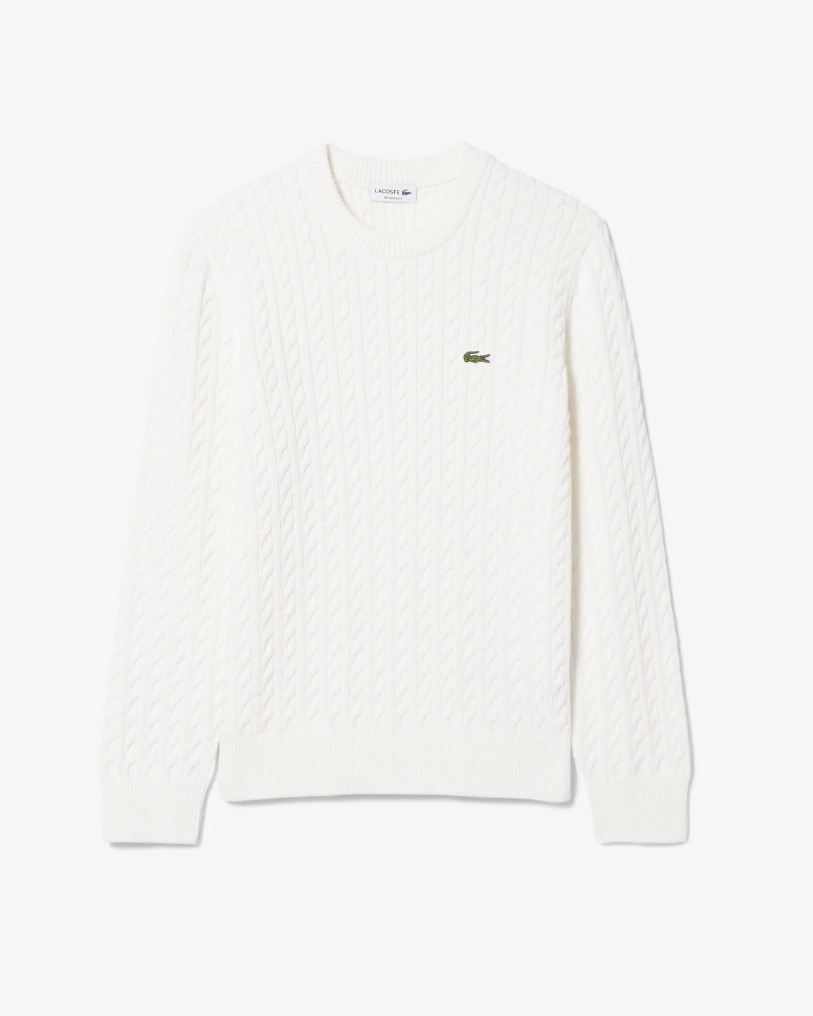 Lacoste Cable Knit Mens Cotton Jumper - Flour/Green - Image 8