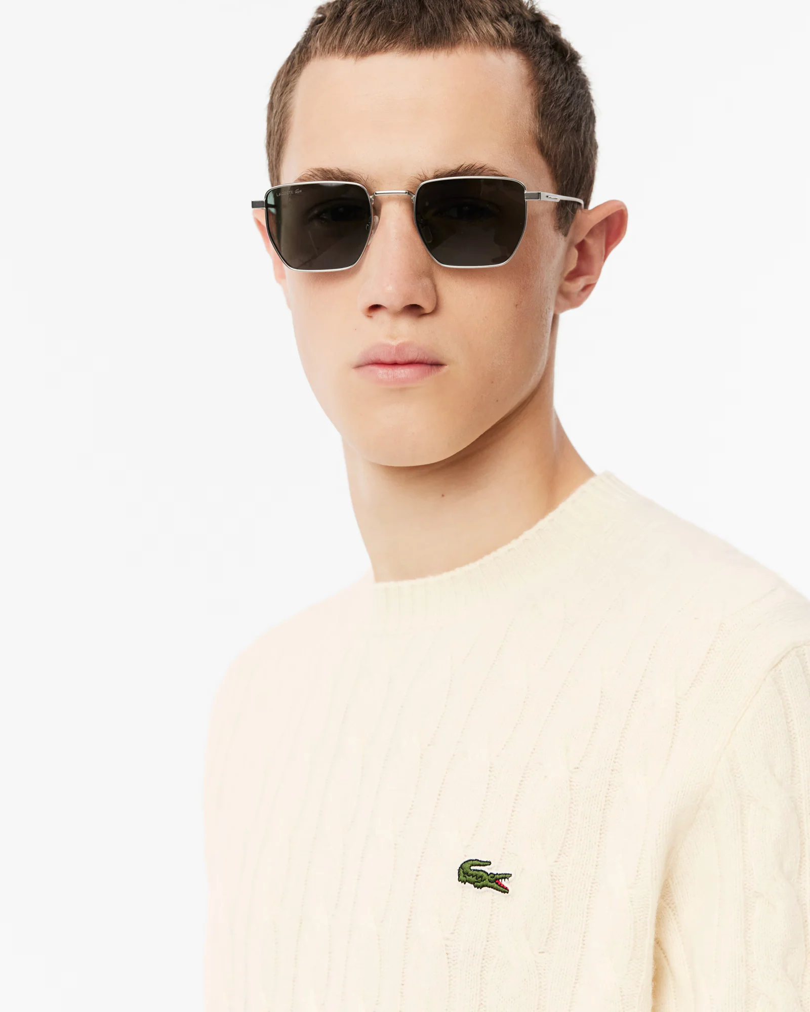 Lacoste Carded Wool Cable Knit Crew Neck Mens Sweater - Lapland XFJ - Image 2