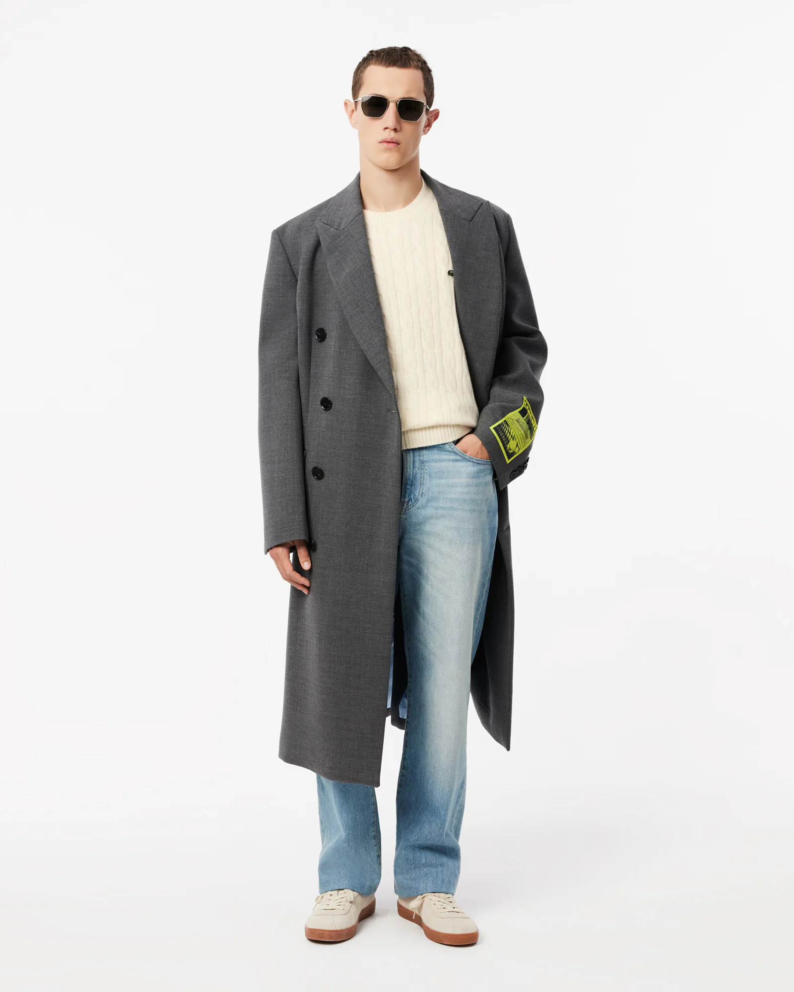 Lacoste Carded Wool Cable Knit Crew Neck Mens Sweater - Lapland XFJ - Image 3