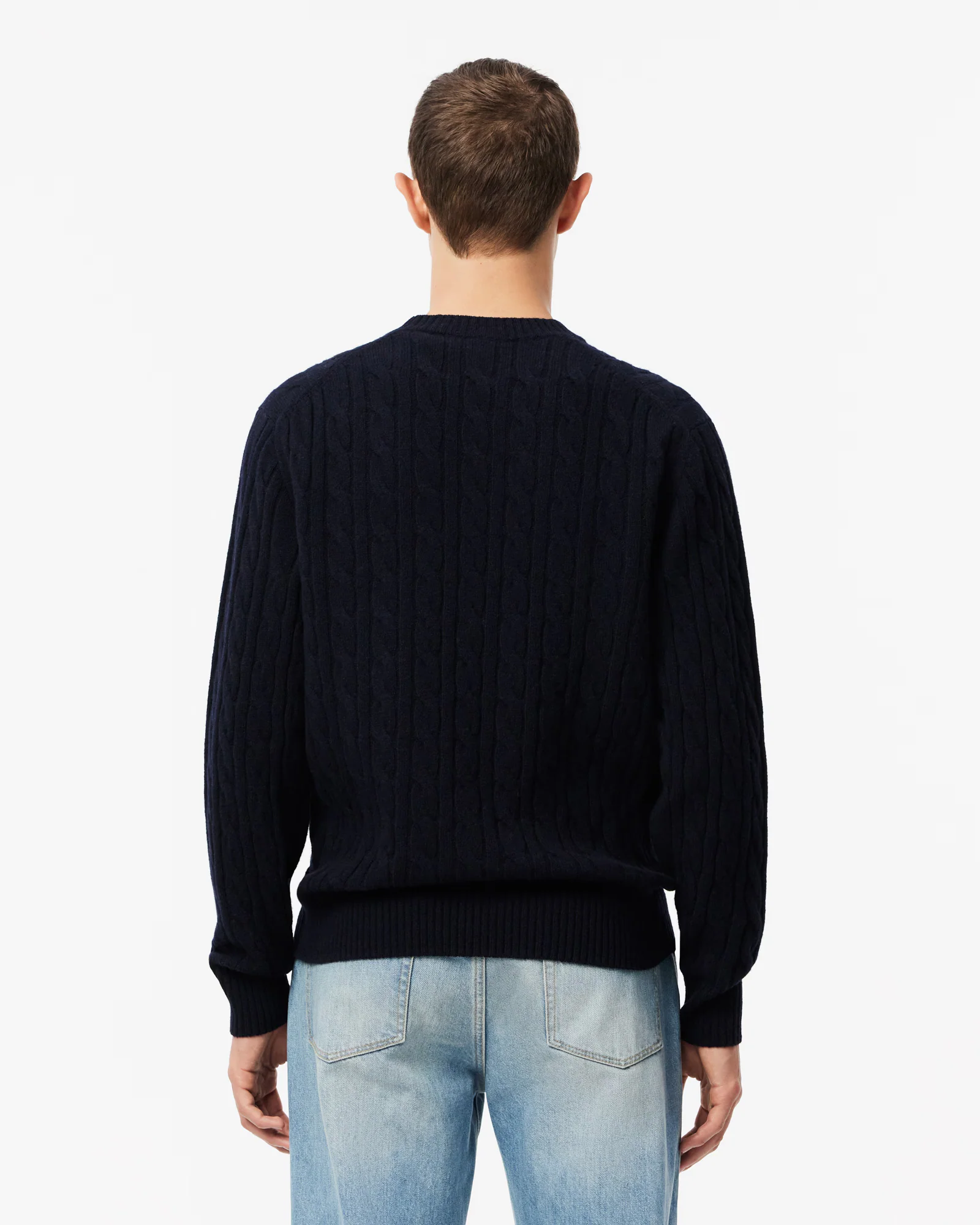 Lacoste Carded Wool Cable Knit Crew Neck Mens Sweater - Navy Blue 166 - Image 4