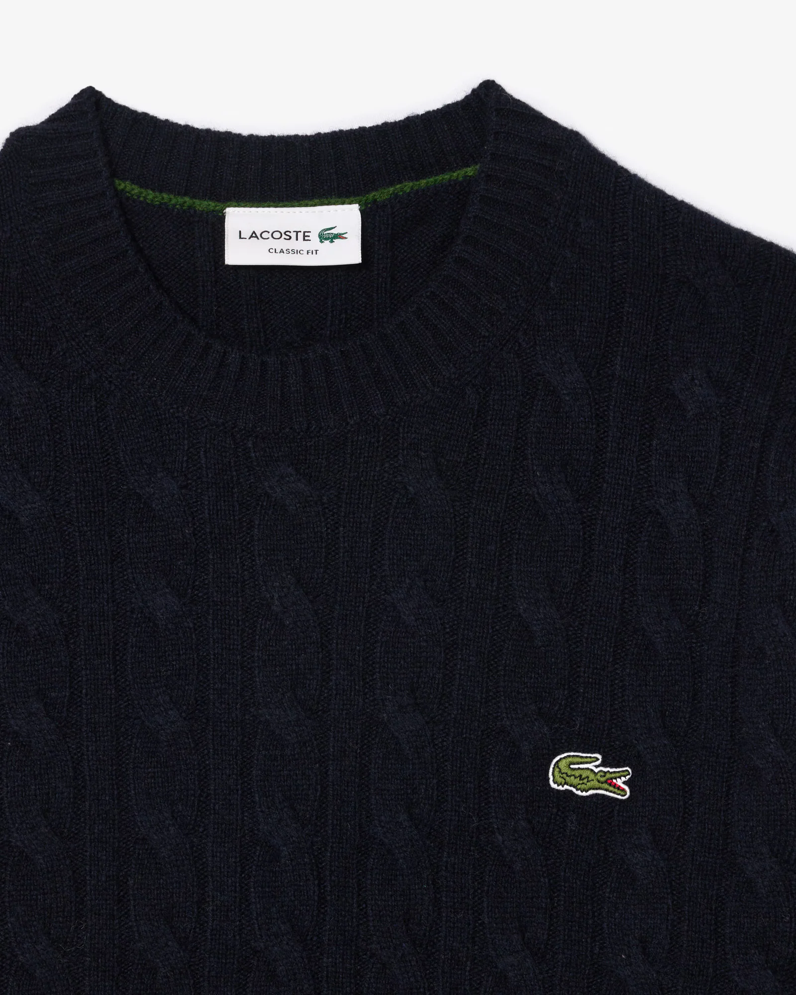 Lacoste Carded Wool Cable Knit Crew Neck Mens Sweater - Navy Blue 166 - Image 5