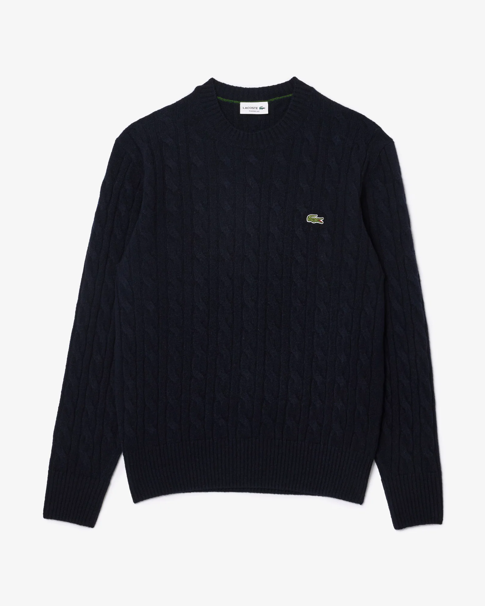 Lacoste Carded Wool Cable Knit Crew Neck Mens Sweater - Navy Blue 166 - Image 6