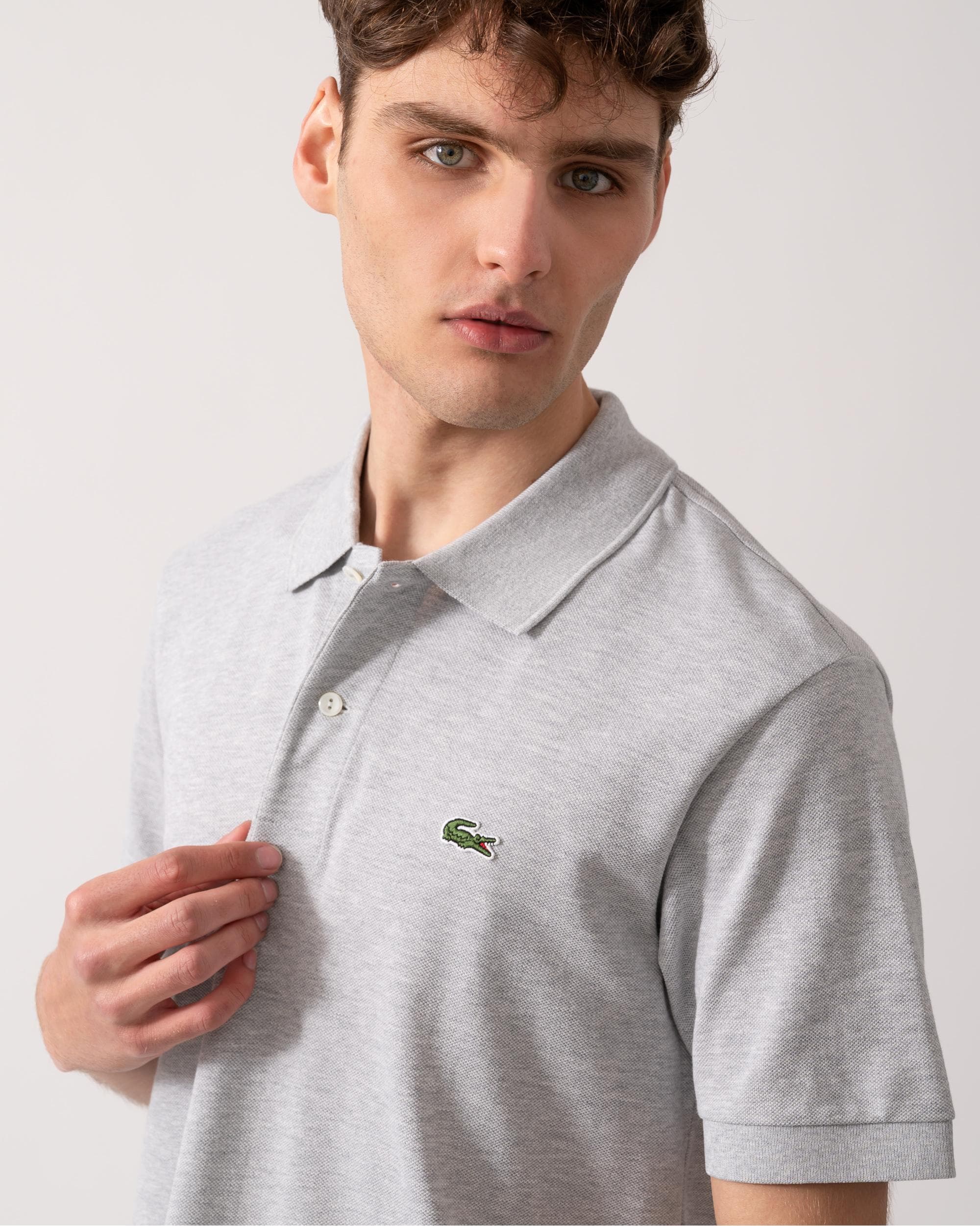 Lacoste Classic Fit L.12.12 Mens Short Sleeve Polo Shirt - Silver Chine CCA - Image 2