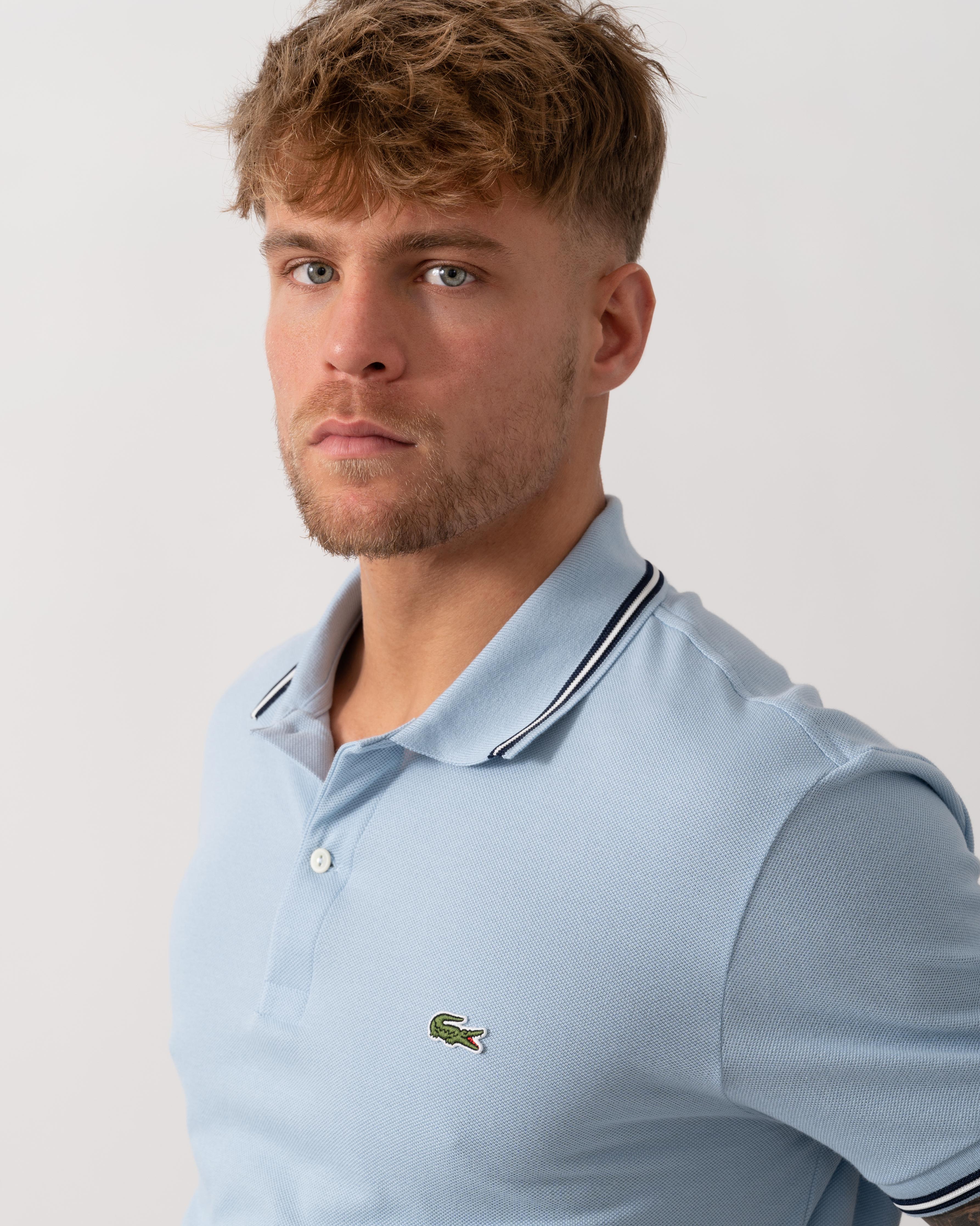 Lacoste Contrast Collar Pique Mens Regular Fit Polo Shirt - Chambray - Image 3