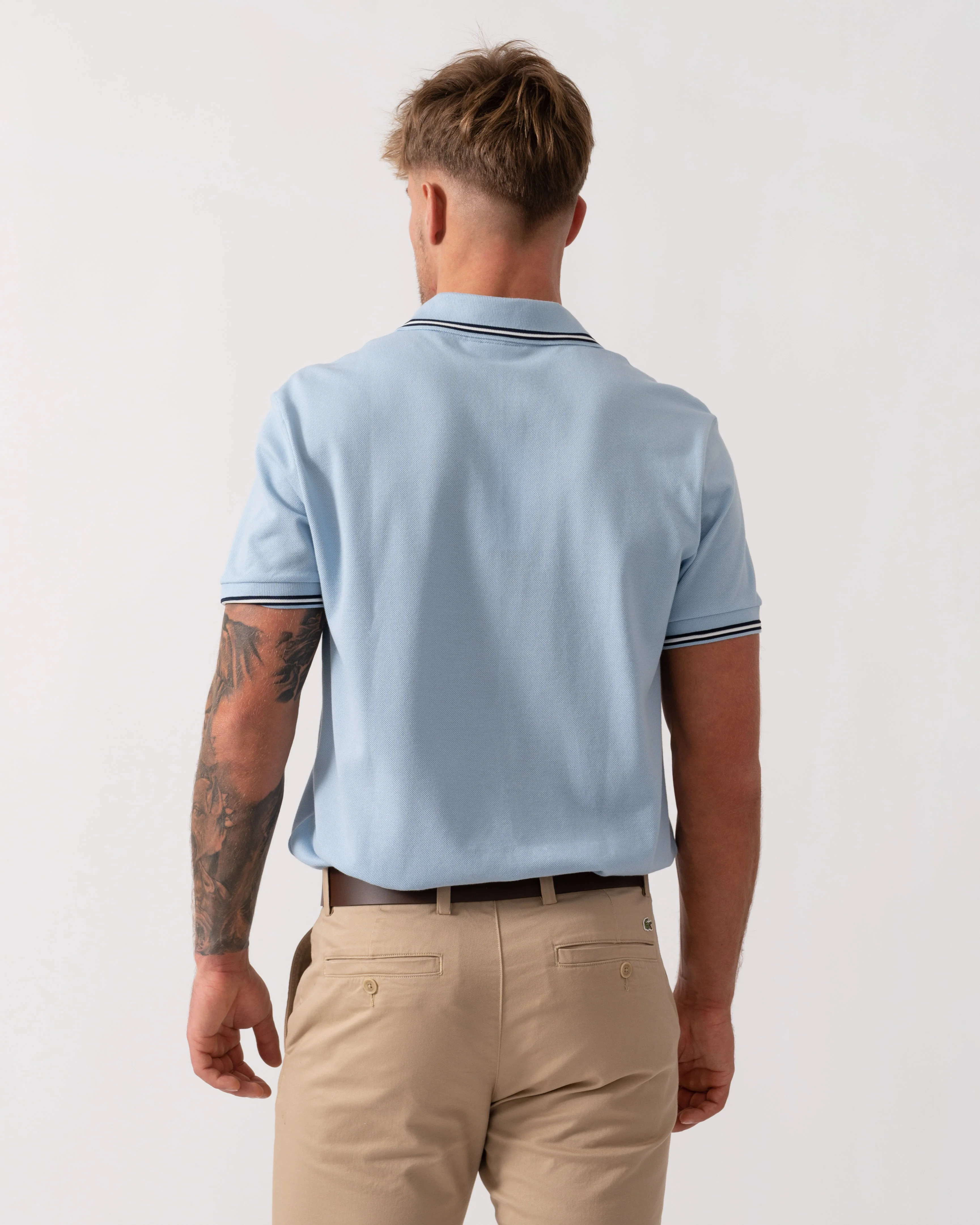 Lacoste Contrast Collar Pique Mens Regular Fit Polo Shirt - Chambray - Image 4