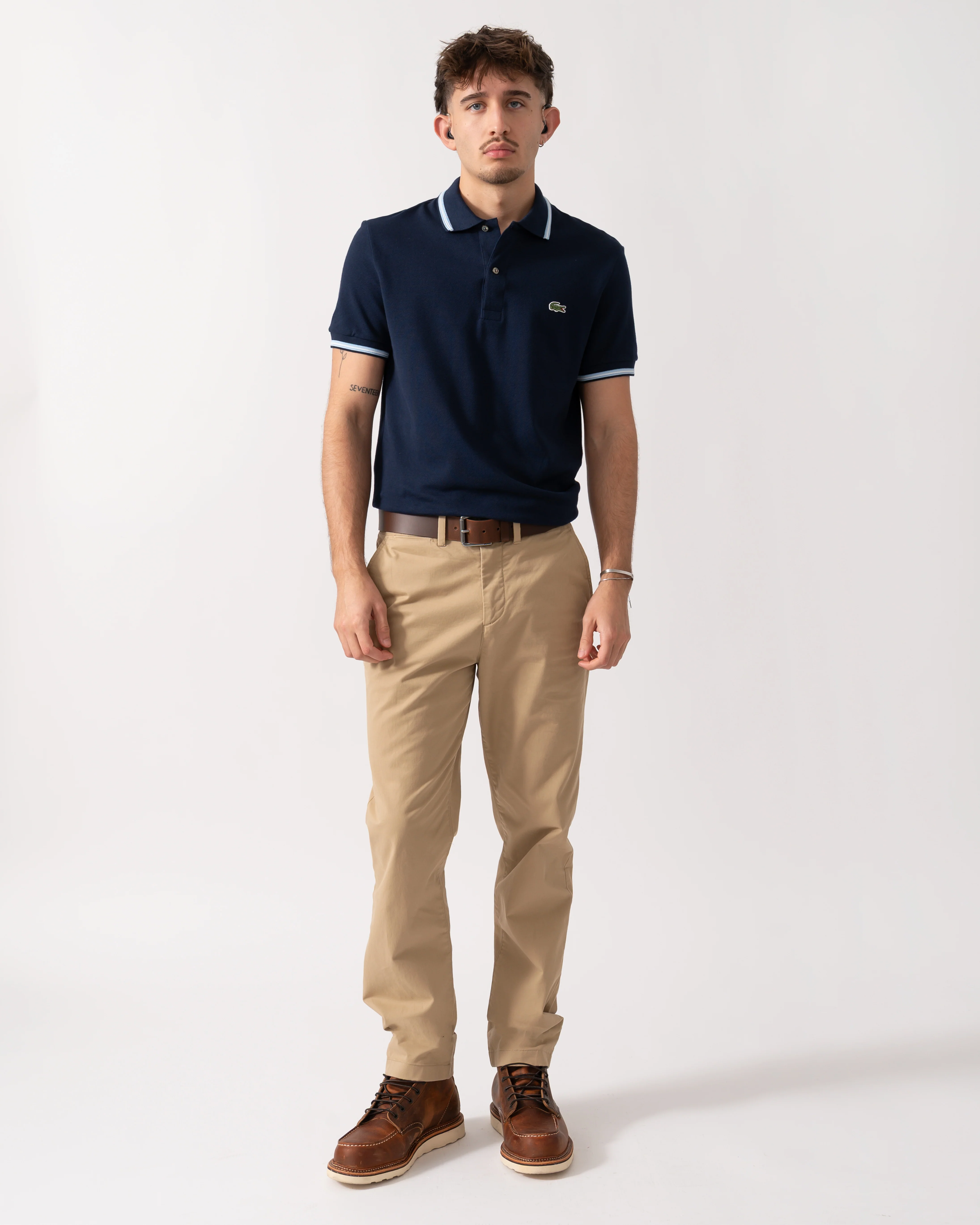 Lacoste Contrast Collar Pique Mens Regular Fit Polo Shirt - Navy Blue - Image 2