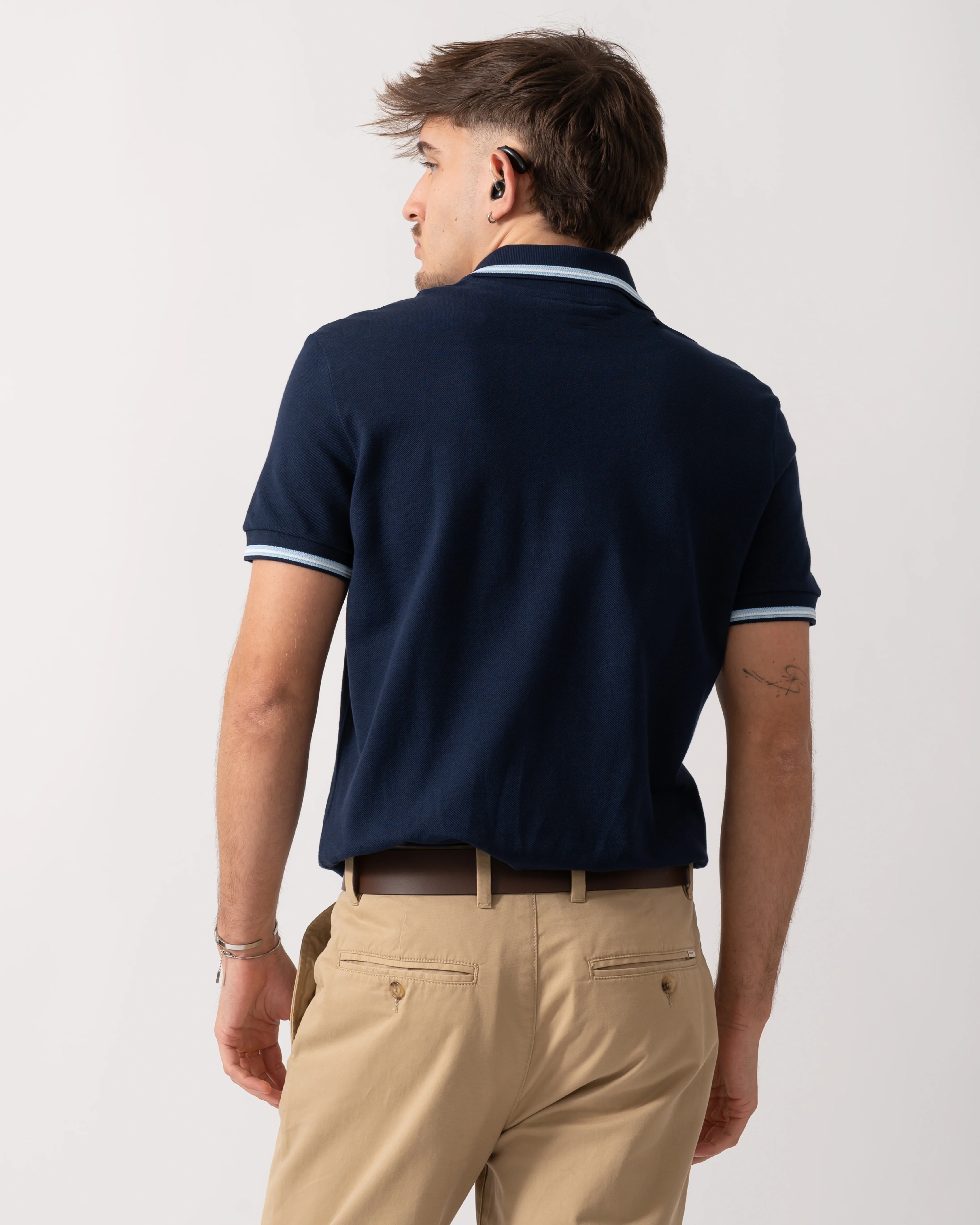 Lacoste Contrast Collar Pique Mens Regular Fit Polo Shirt - Navy Blue - Image 4