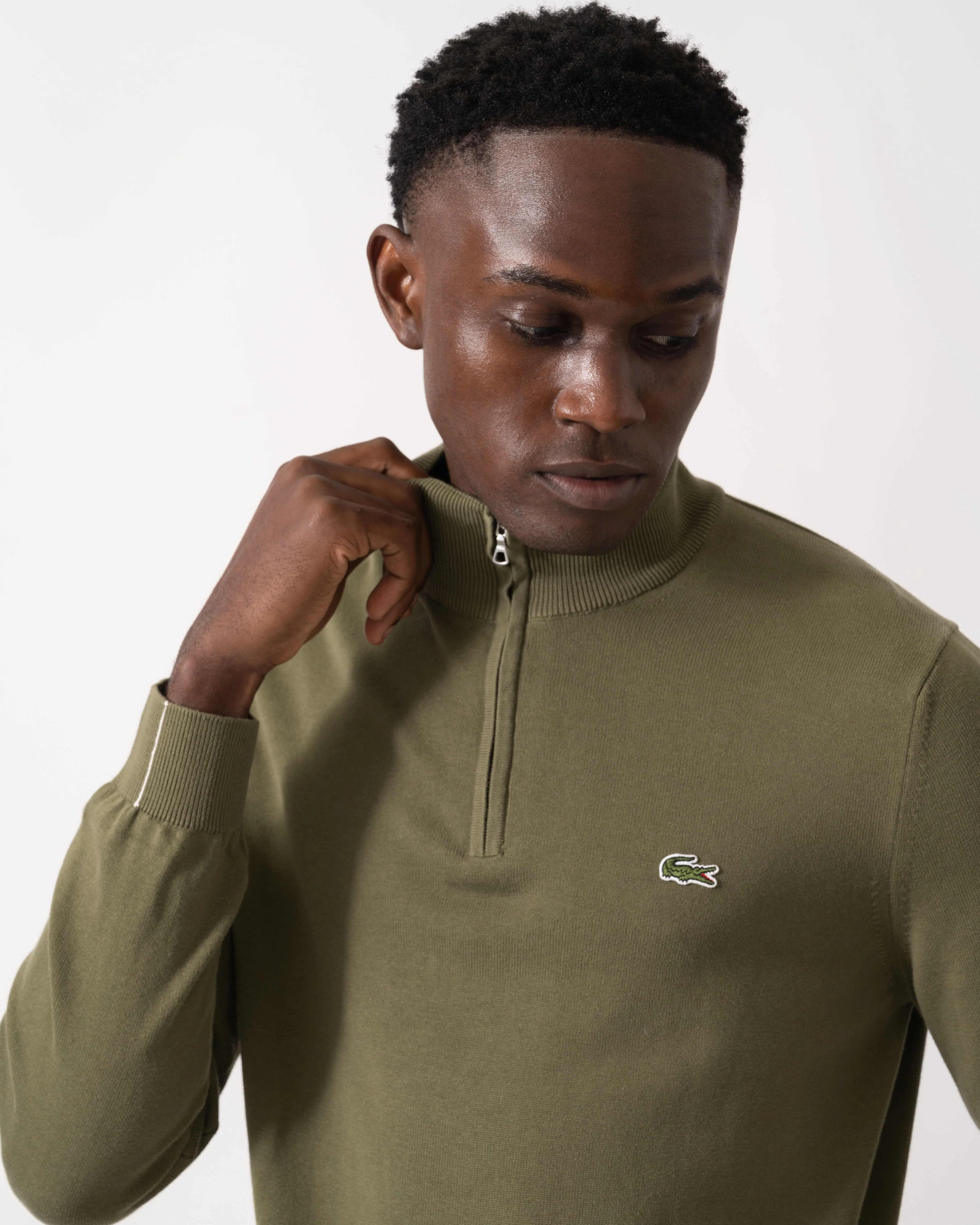 Lacoste Half Zip Logo Mens Sweatshirt - Olive E9F - Image 2