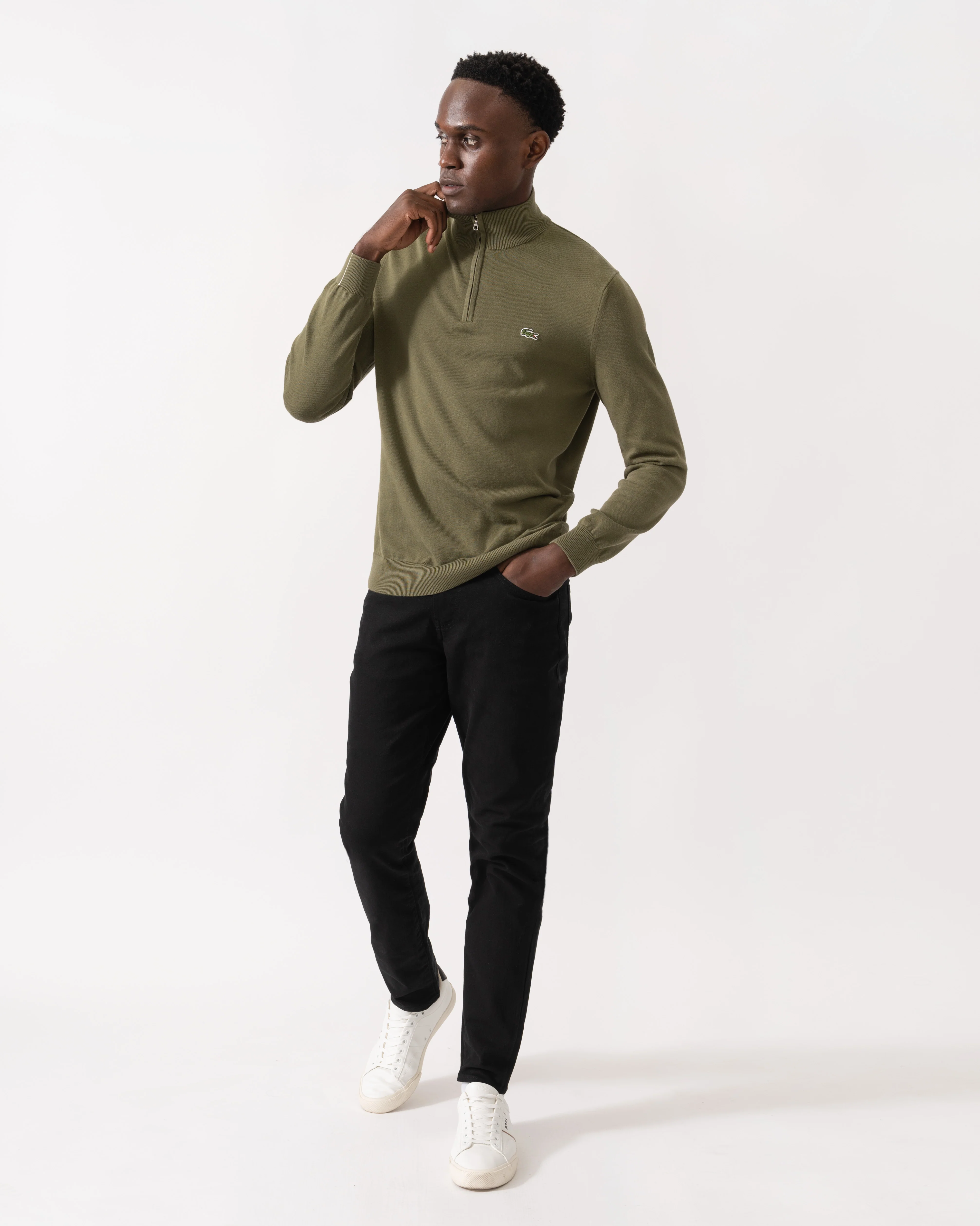 Lacoste Half Zip Logo Mens Sweatshirt - Olive E9F - Image 3