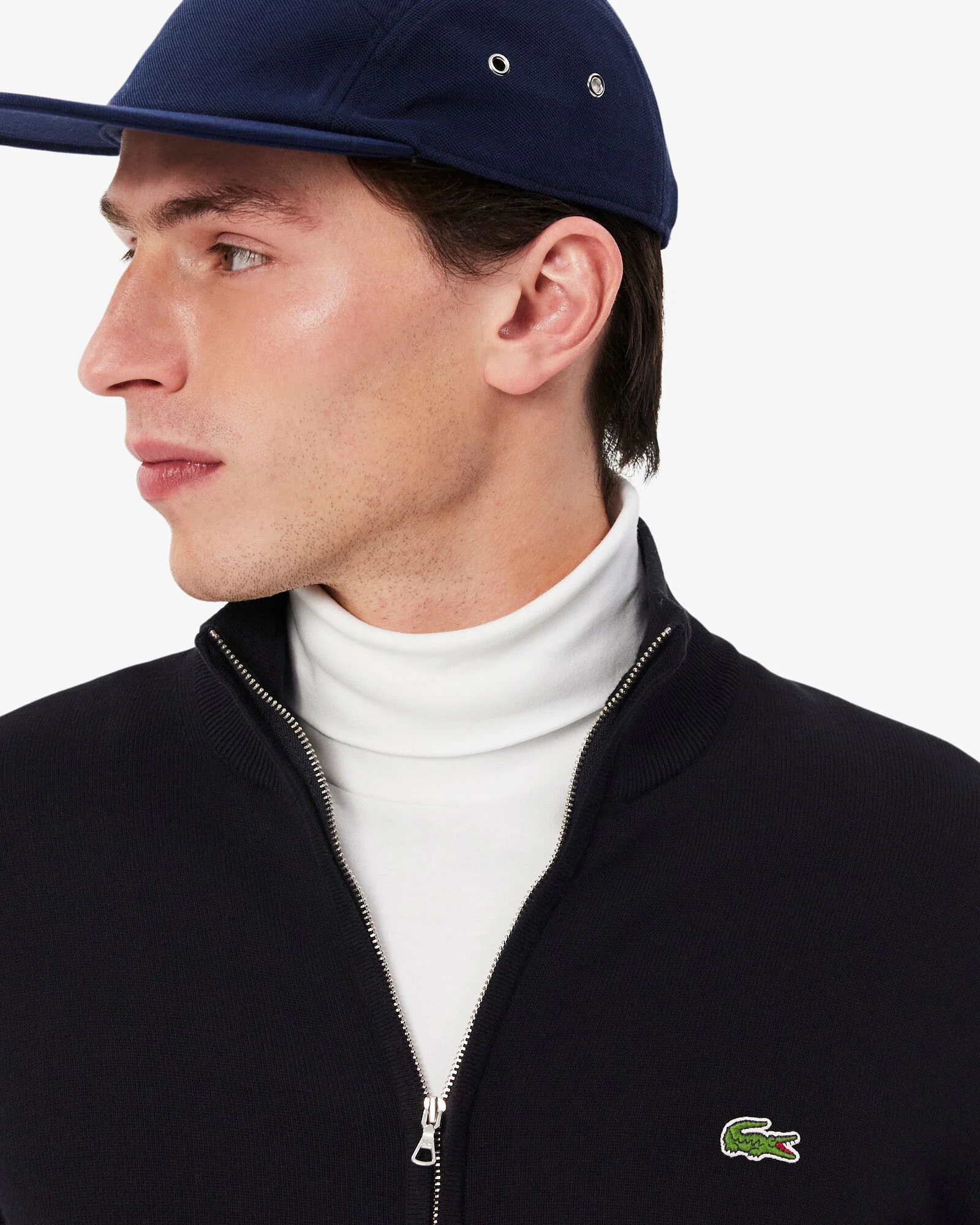 Lacoste High Neck Zipped Cotton Mens Sweater - Black 031 - Image 2