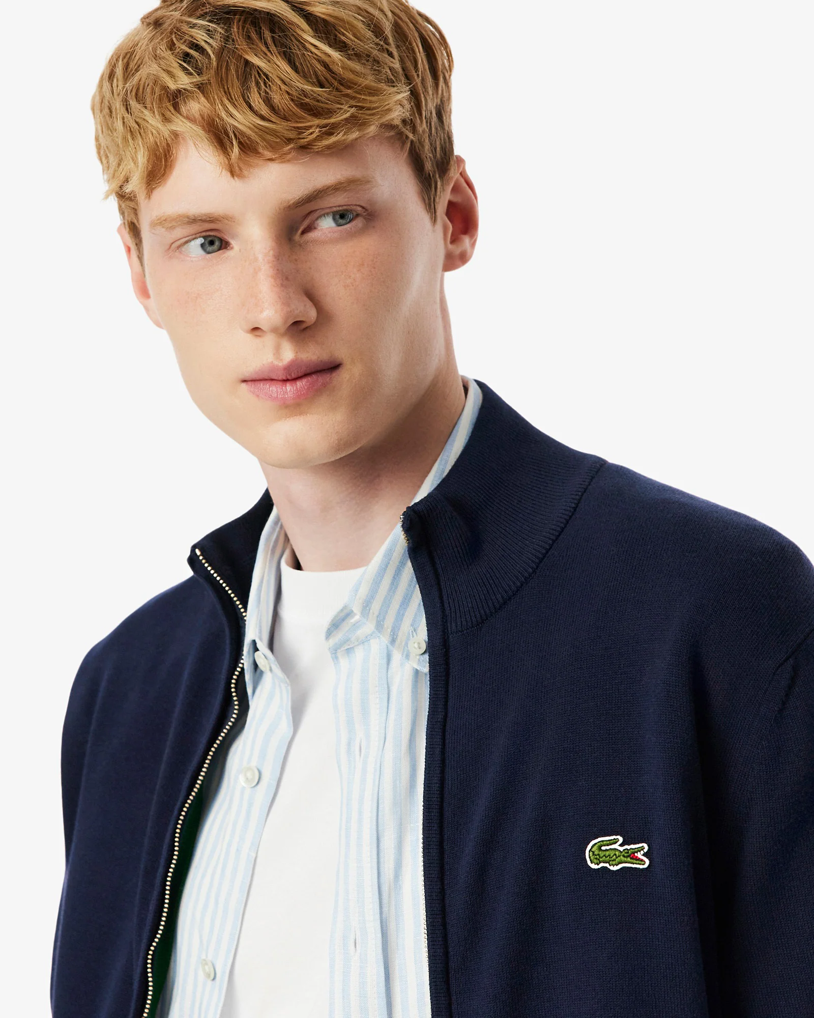 Lacoste High Neck Zipped Cotton Mens Sweater - Navy Blue 166 - Image 2