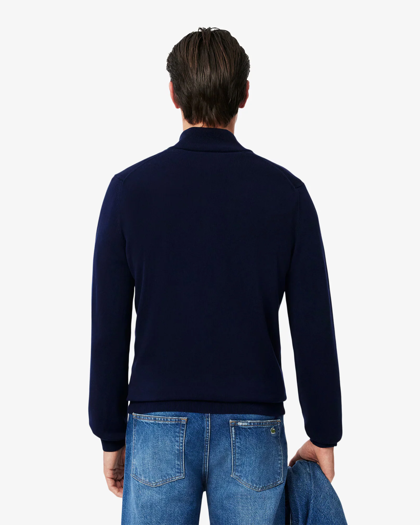 Lacoste High Neck Zipped Cotton Mens Sweater - Navy Blue 166 - Image 3
