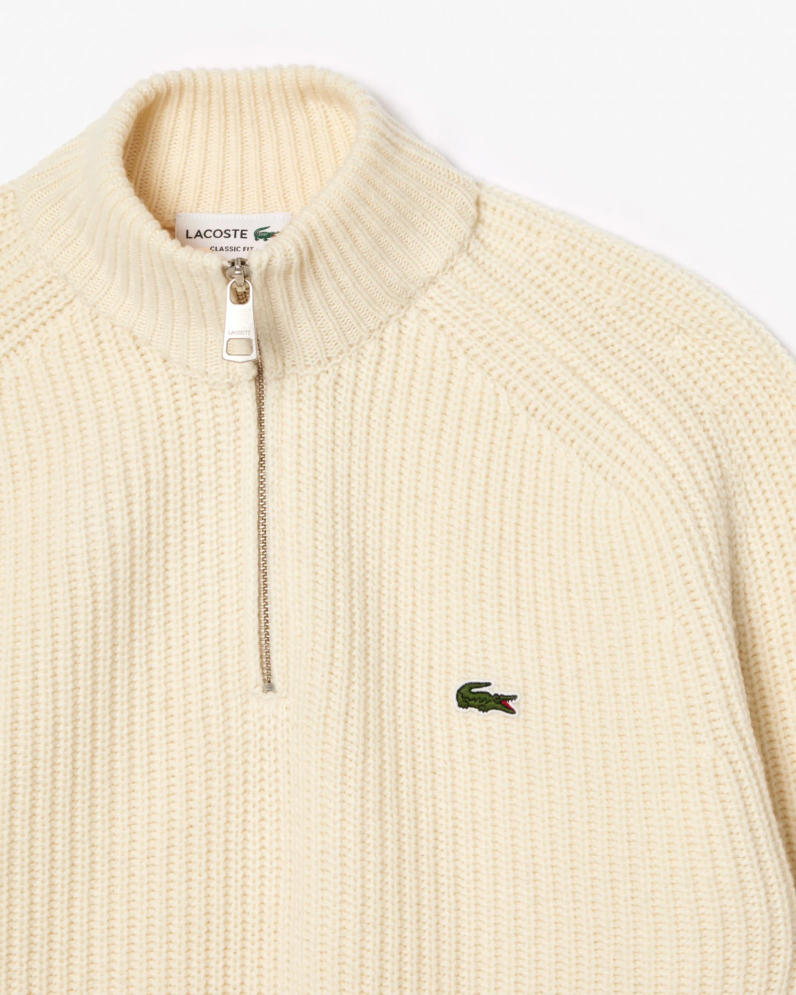 Lacoste High Zip Neck Thick Rib Knit Mens Wool Sweater - Lapland XFJ - Image 4