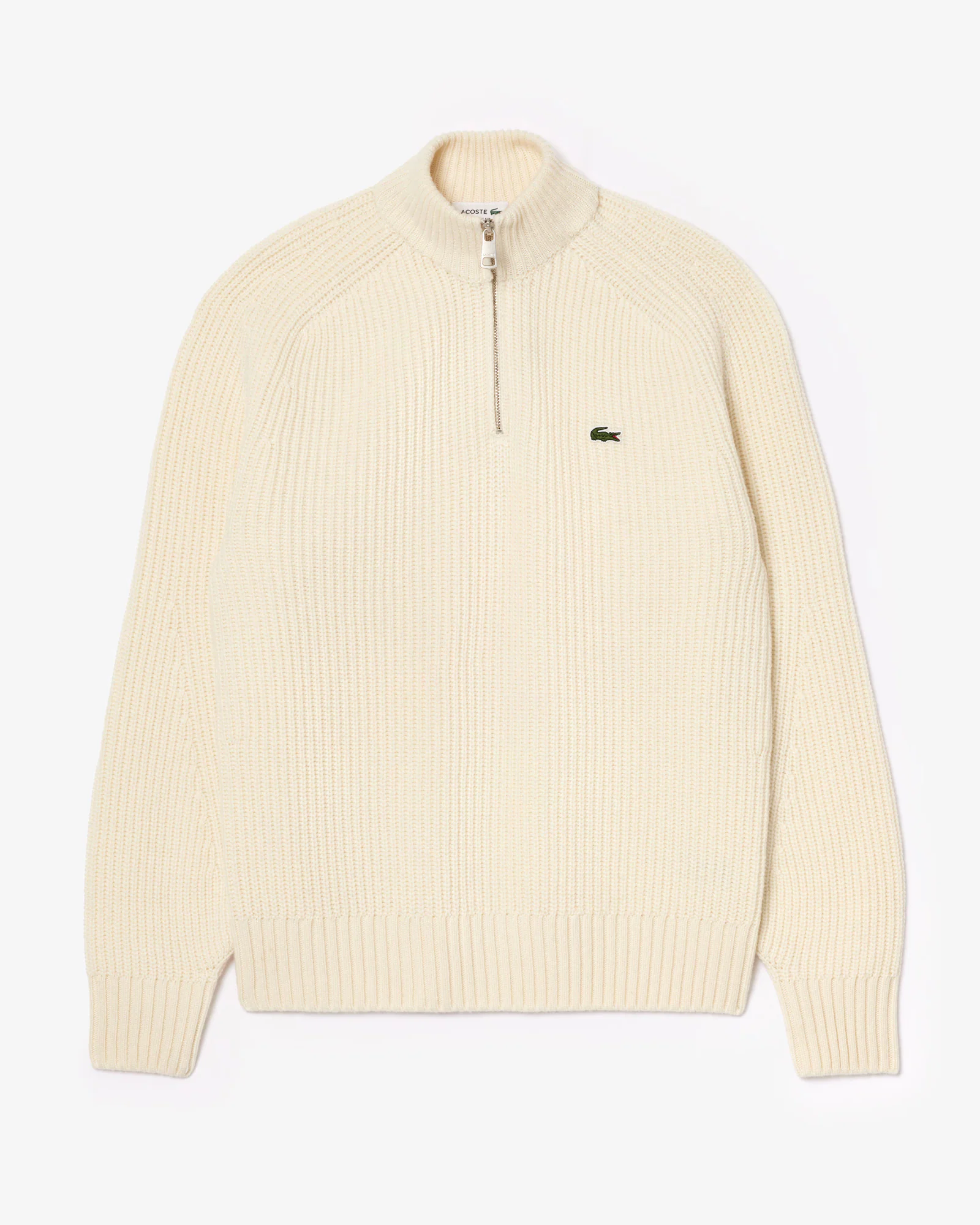 Lacoste High Zip Neck Thick Rib Knit Mens Wool Sweater - Lapland XFJ - Image 5