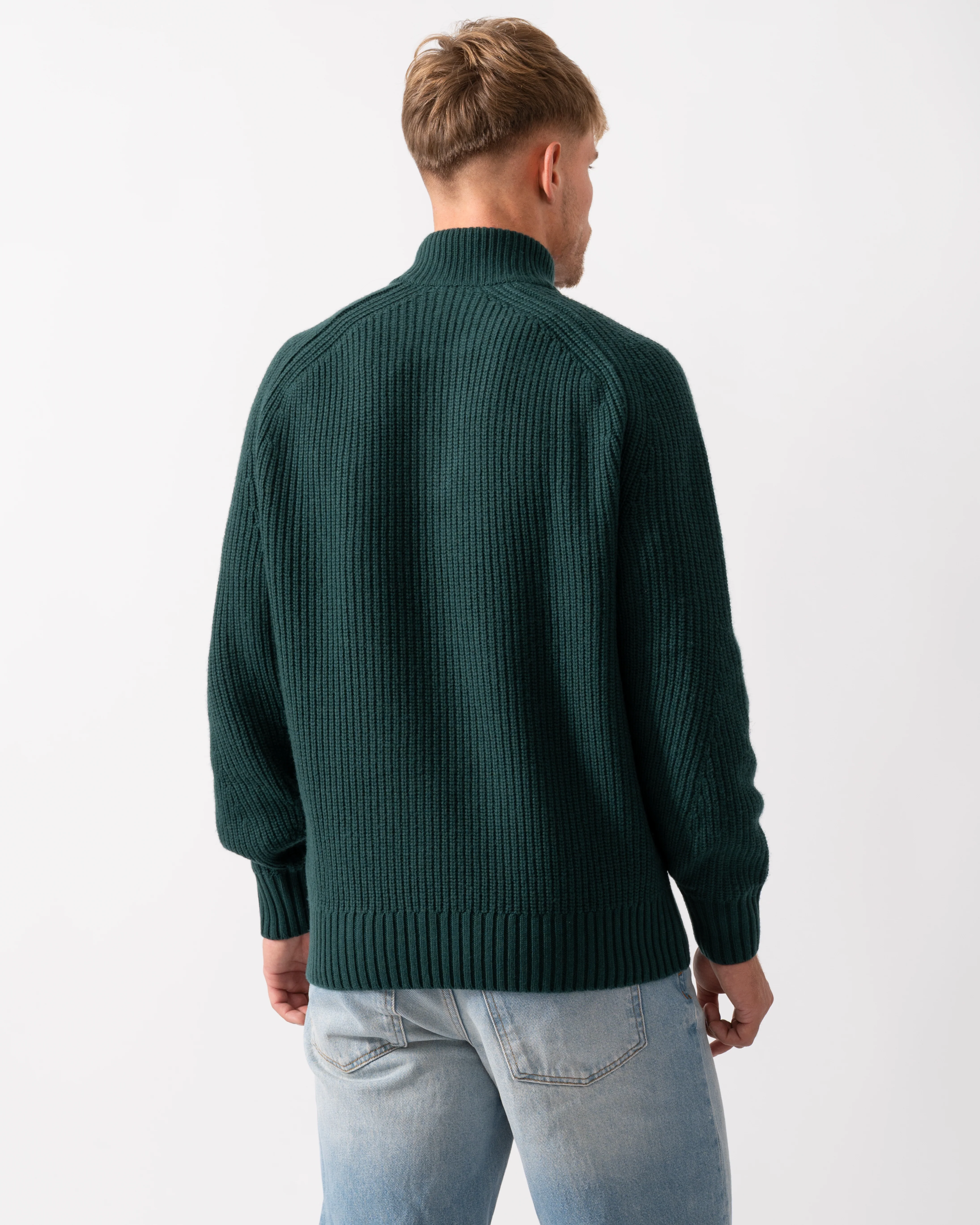 Lacoste High Zip Neck Thick Rib Knit Mens Wool Sweater - Sinople YZP - Image 4