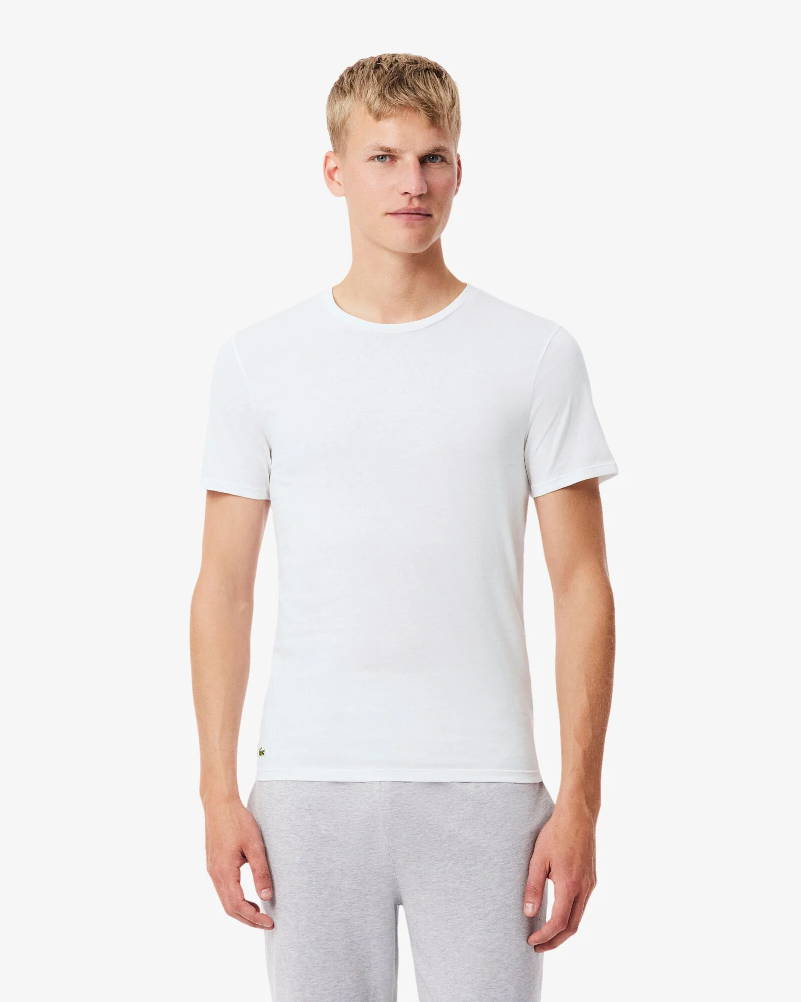 Lacoste Mens 3-Pack Plain Mens T-Shirts - White/Silver Chine-Black BXY - Image 2