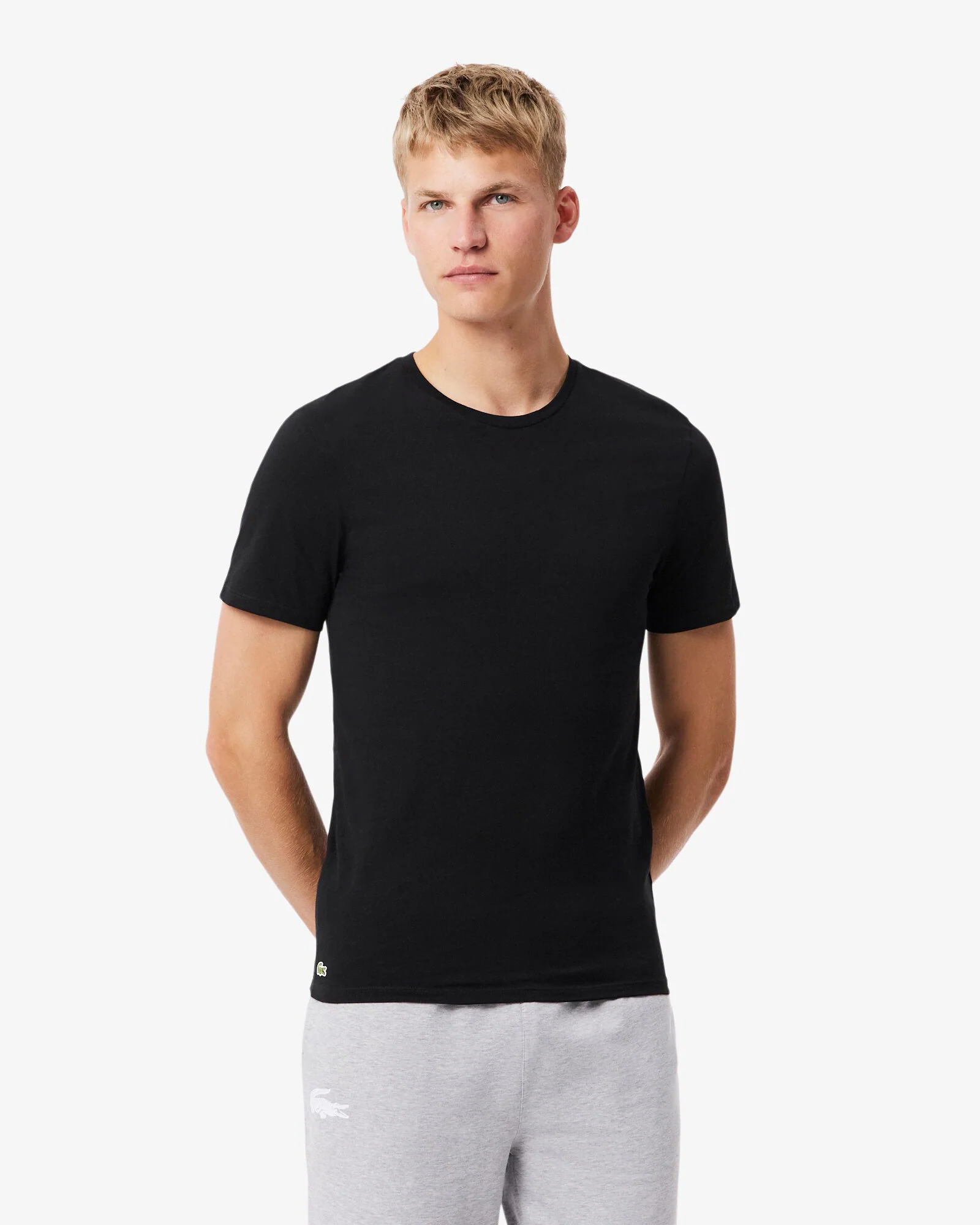 Lacoste Mens 3-Pack Plain Mens T-Shirts - White/Silver Chine-Black BXY - Image 6
