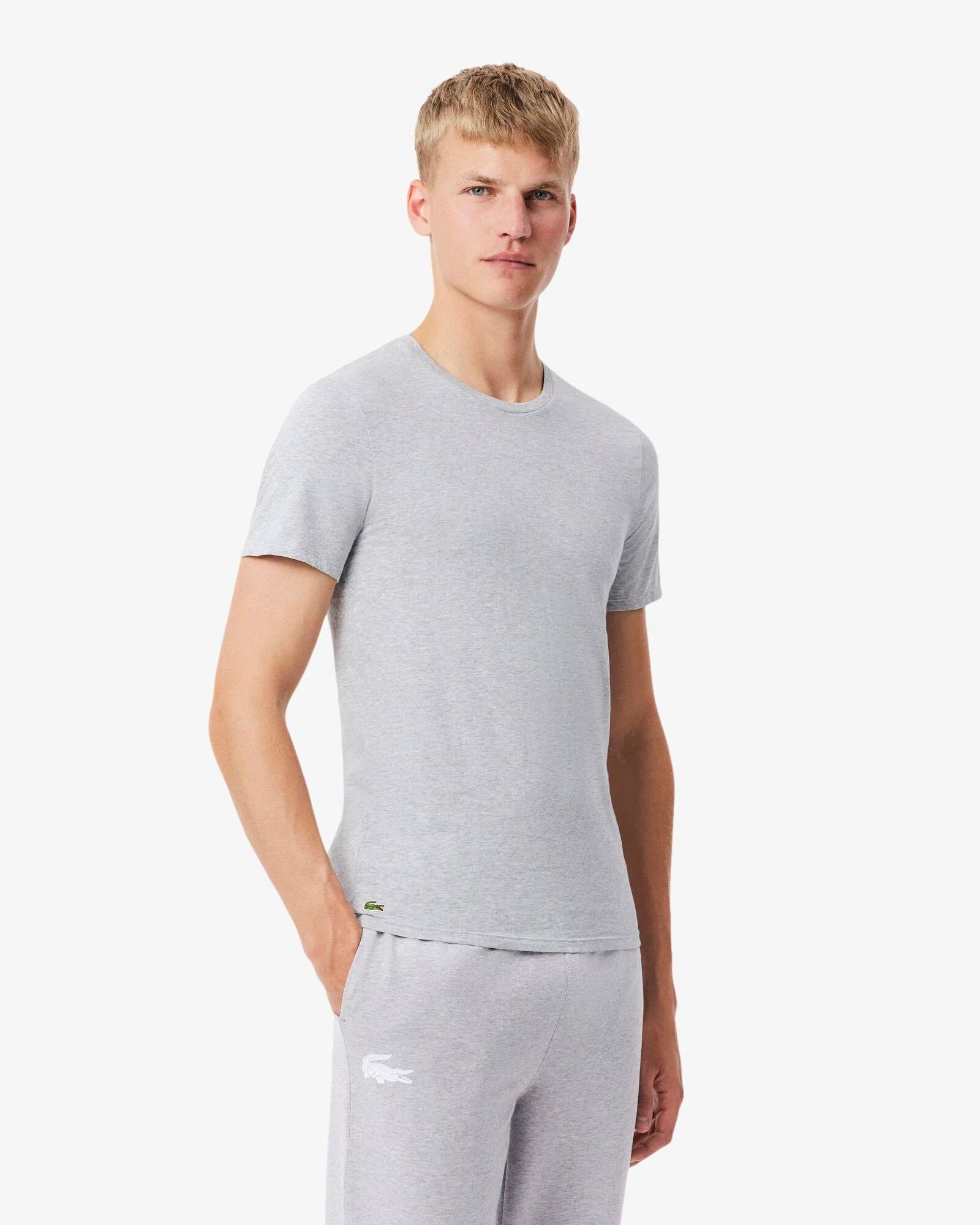 Lacoste Mens 3-Pack Plain Mens T-Shirts - White/Silver Chine-Black BXY - Image 7