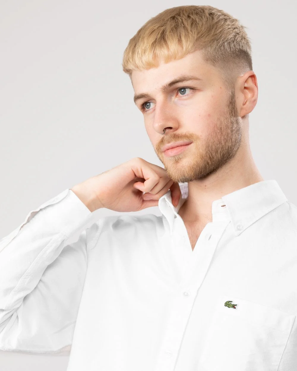 Lacoste Mens Casual Long Sleeve Woven Shirt - White 001 - Image 2