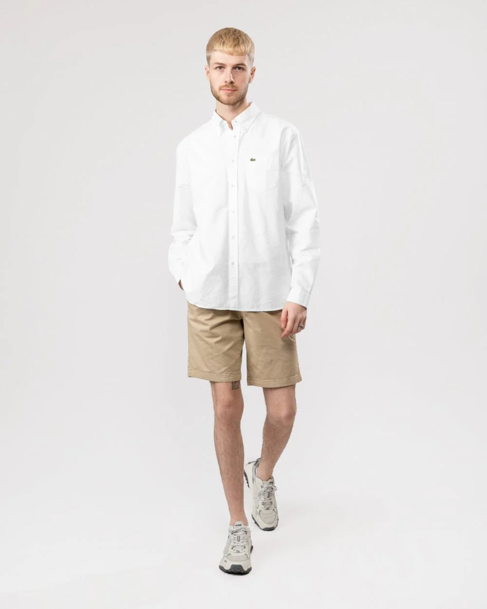 Lacoste Mens Casual Long Sleeve Woven Shirt - White 001 - Image 3