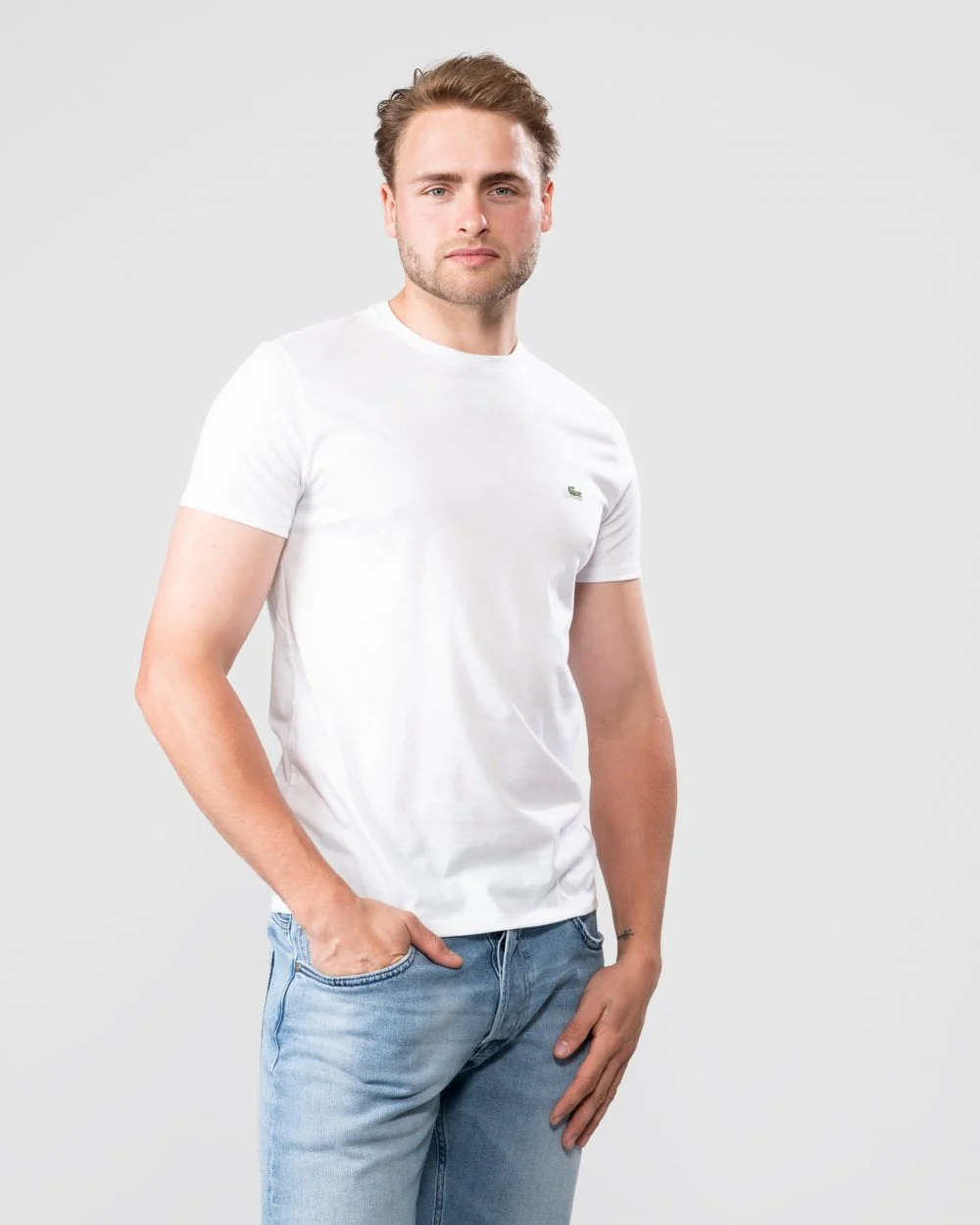 Lacoste Mens Crew Neck Pima Cotton Jersey T-Shirt - White 001 - Image 3