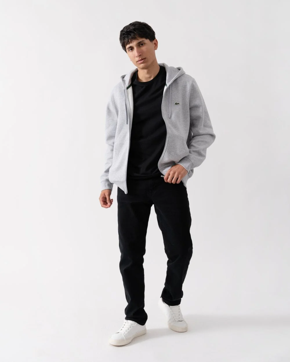 Lacoste Mens Fleece Full-Zip Hoodie - Silver Chine CCA - Image 3