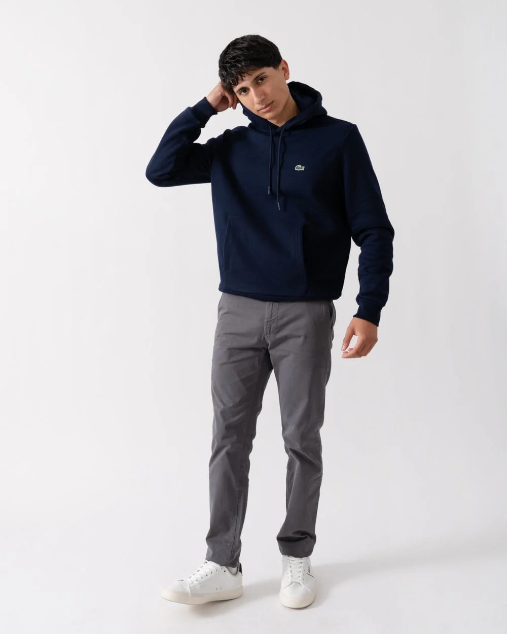 Lacoste Mens Fleece Hoodie - Navy Blue 166 - Image 3